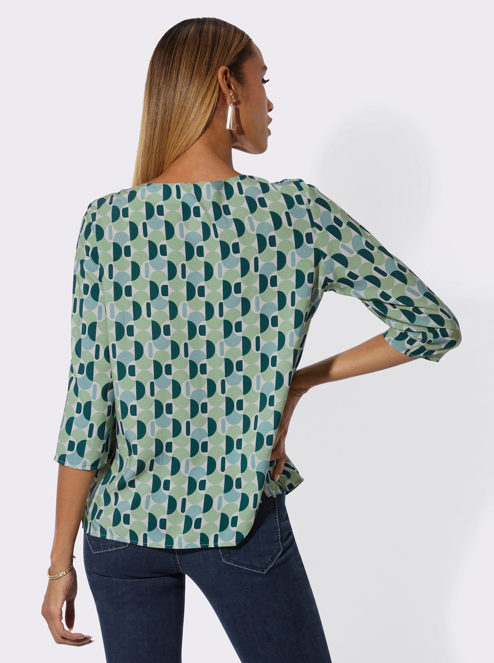 Druckbluse mit Seitenschlitzen - eucalyptus-jade-bedruckt