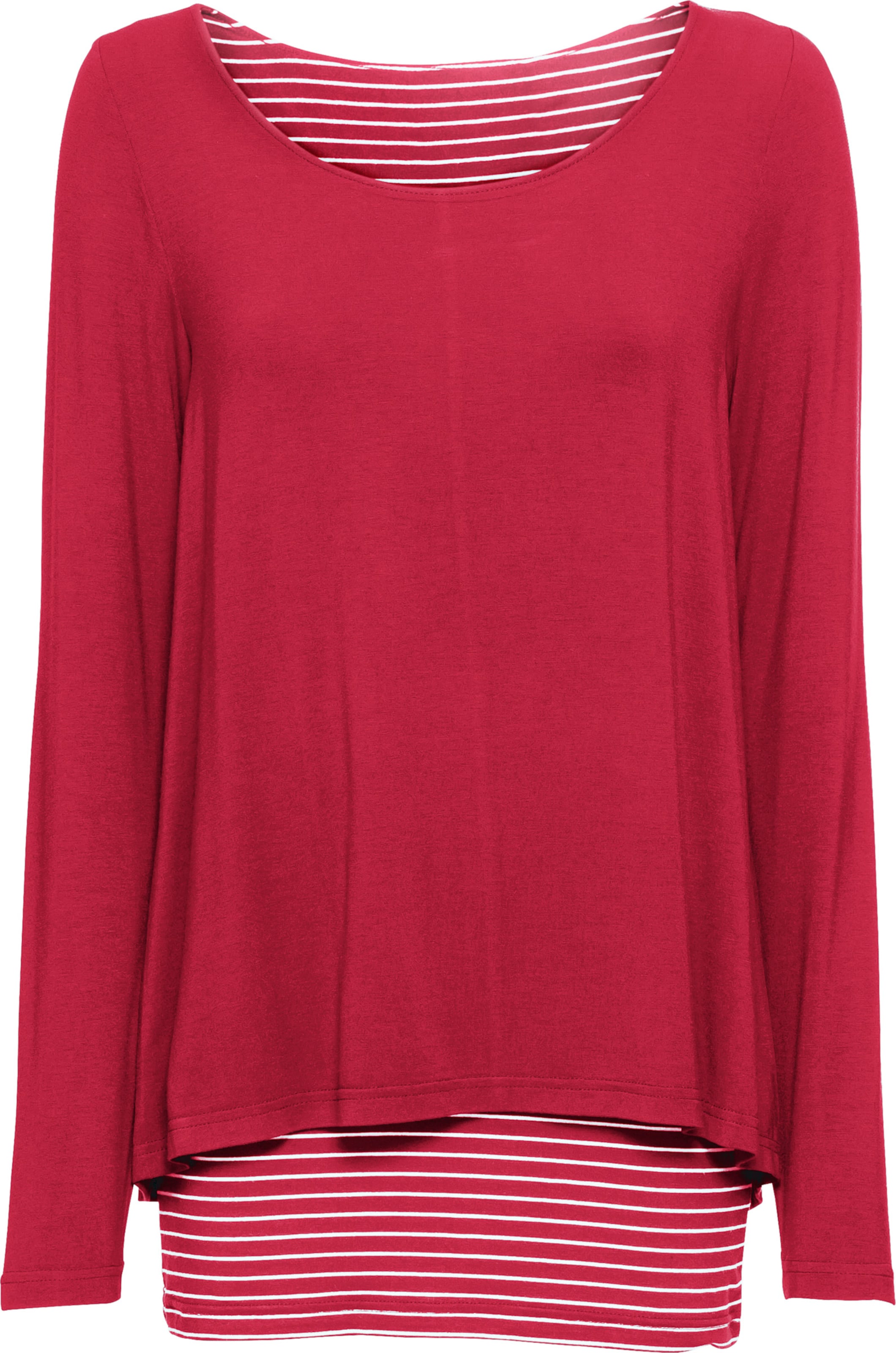Uni Langarm günstig Kaufen-Longshirt in rot von heine. Longshirt in rot von heine <![CDATA[Shirt + Top – das sind zwei, die sich gut verstehen! Etwas kürzeres Langarm-Shirt in Uni. Perfekt darunter: das längere Top im farblich abgestimmten Ringelmuster.]]>. 
