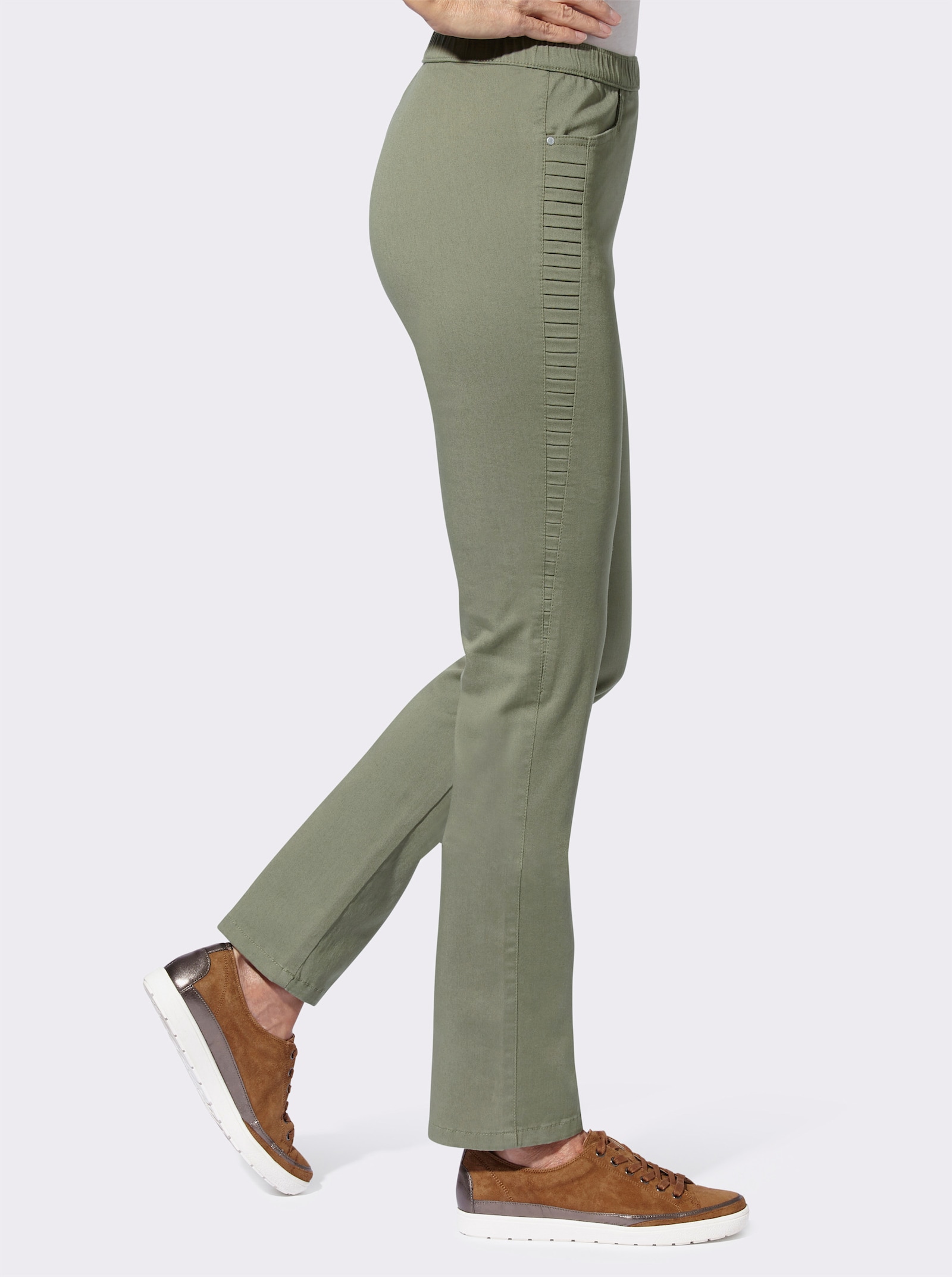 Schlupfjeans mit seitlichem Einsatz - khaki