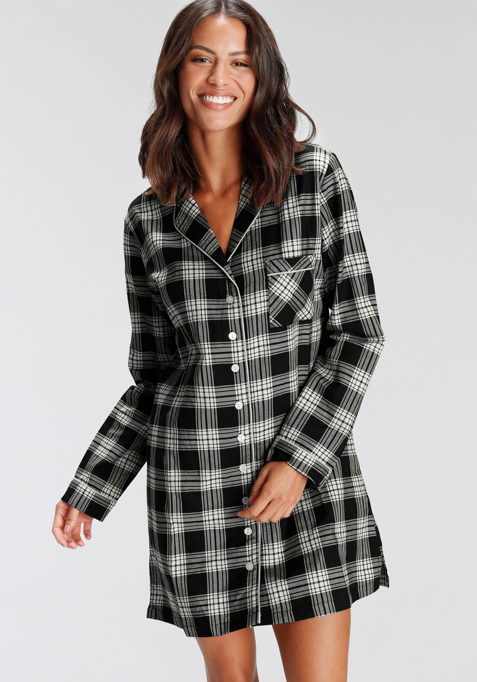 H.I.S Nachthemd - schwarz-kariert