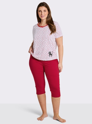 wäschepur Capri-Schlafanzüge mit Katzenmotiven - weiß-schwarz-bedruckt + weiß-rot-bedruckt