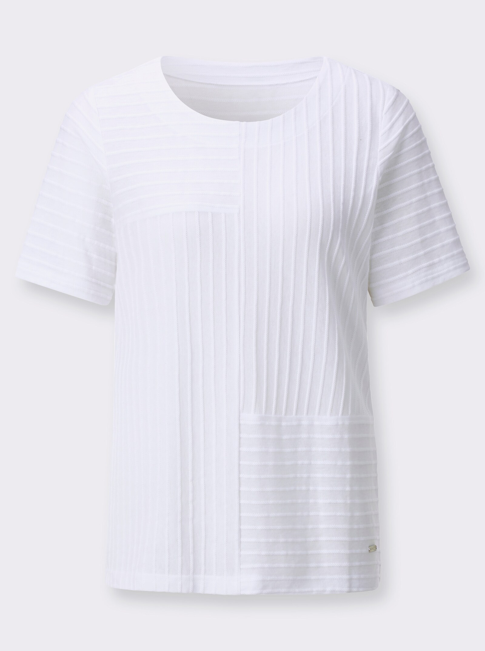 Shirt met korte mouw en structuurstrepen - wit
