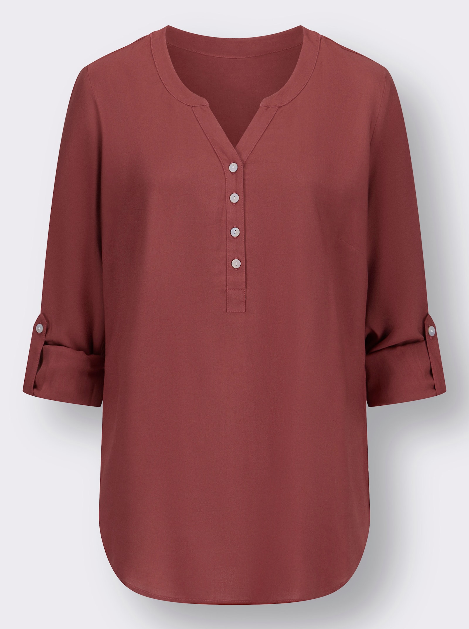 Longbluse mit abgerundetem Saum - rotbraun