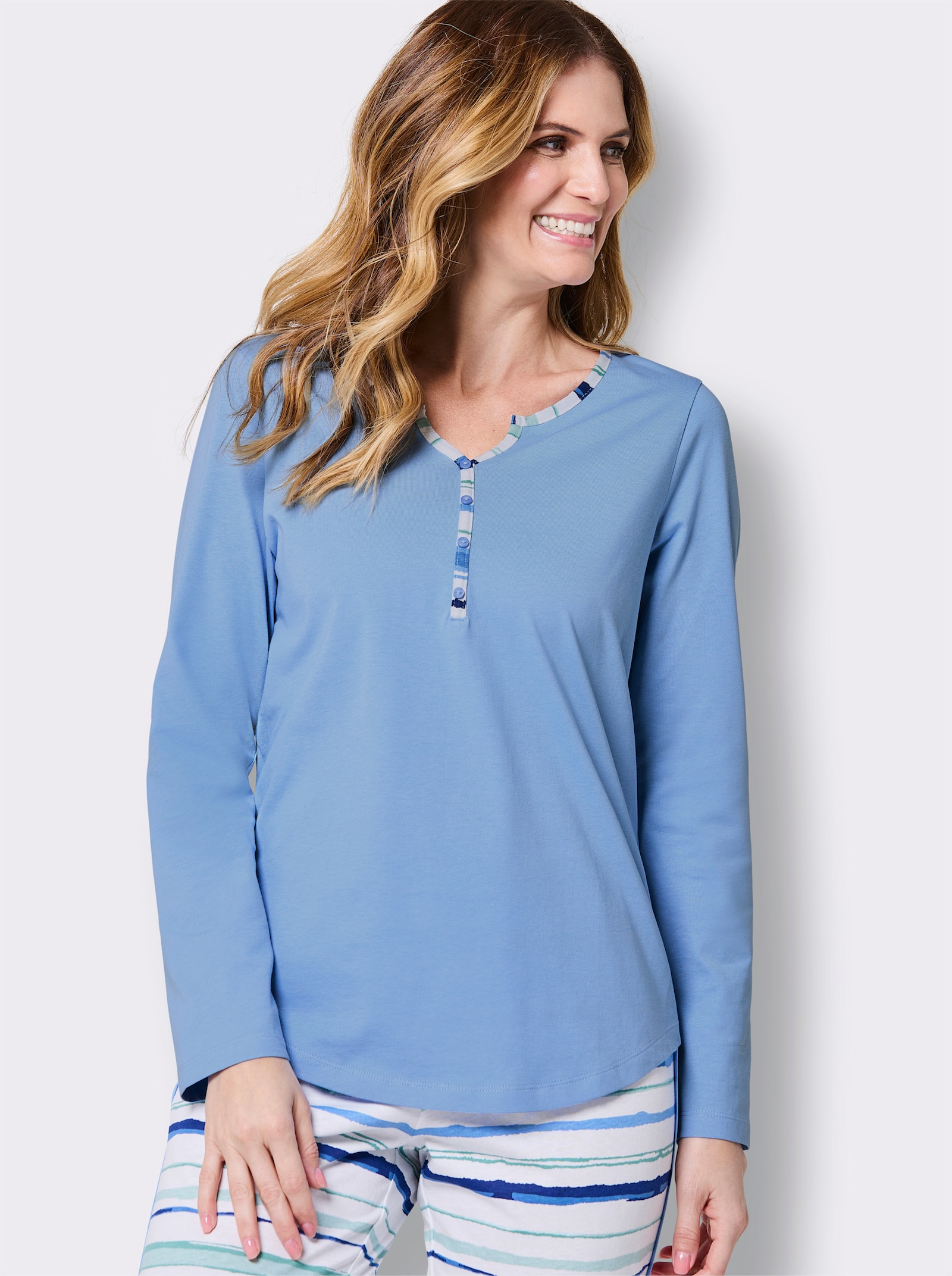 wäschepur Schlafanzugshirt aus reiner Baumwolle - himmelblau