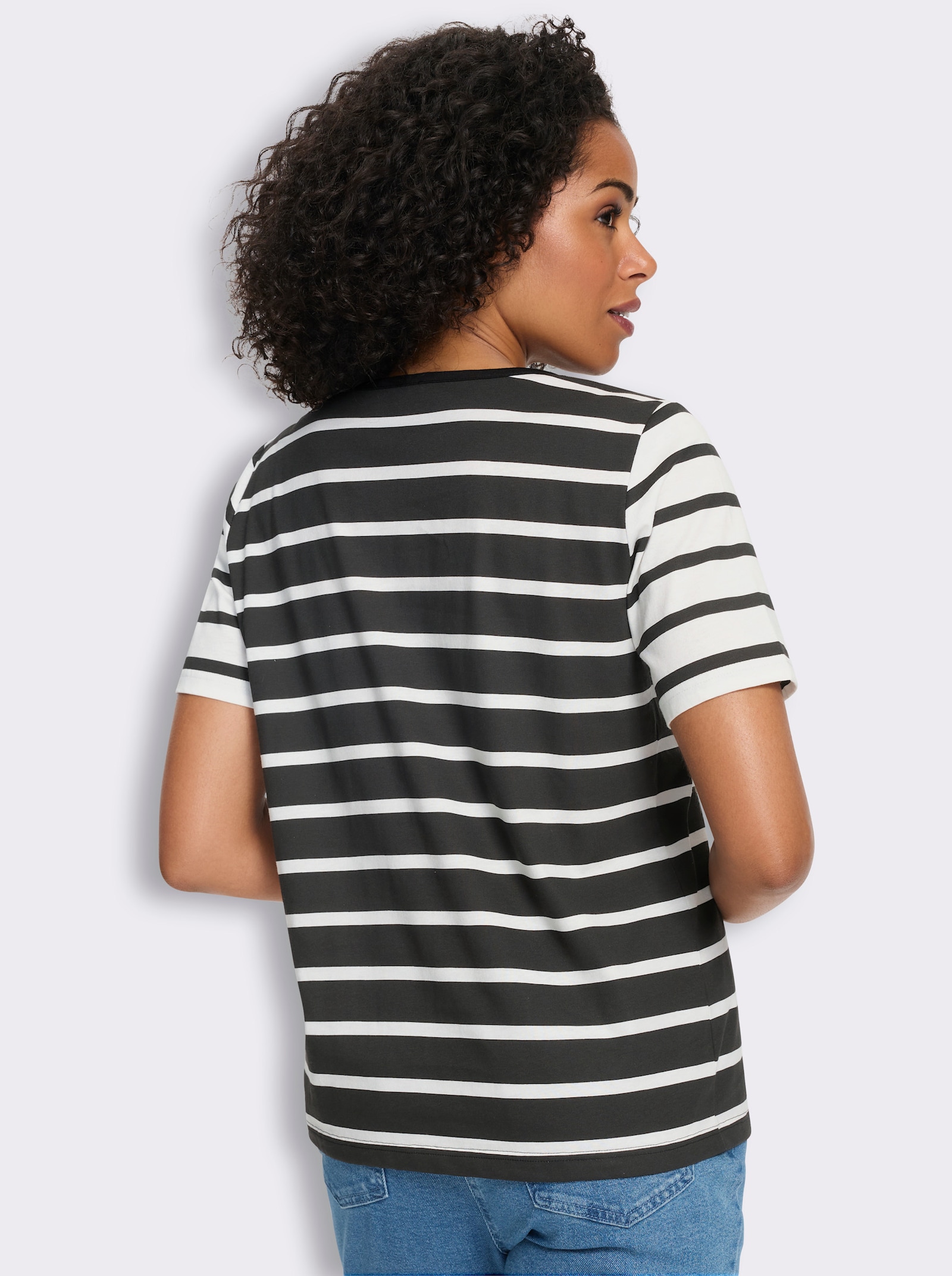 Shirt met korte mouwen en streepjespatroon - zwart/ecru gestreept