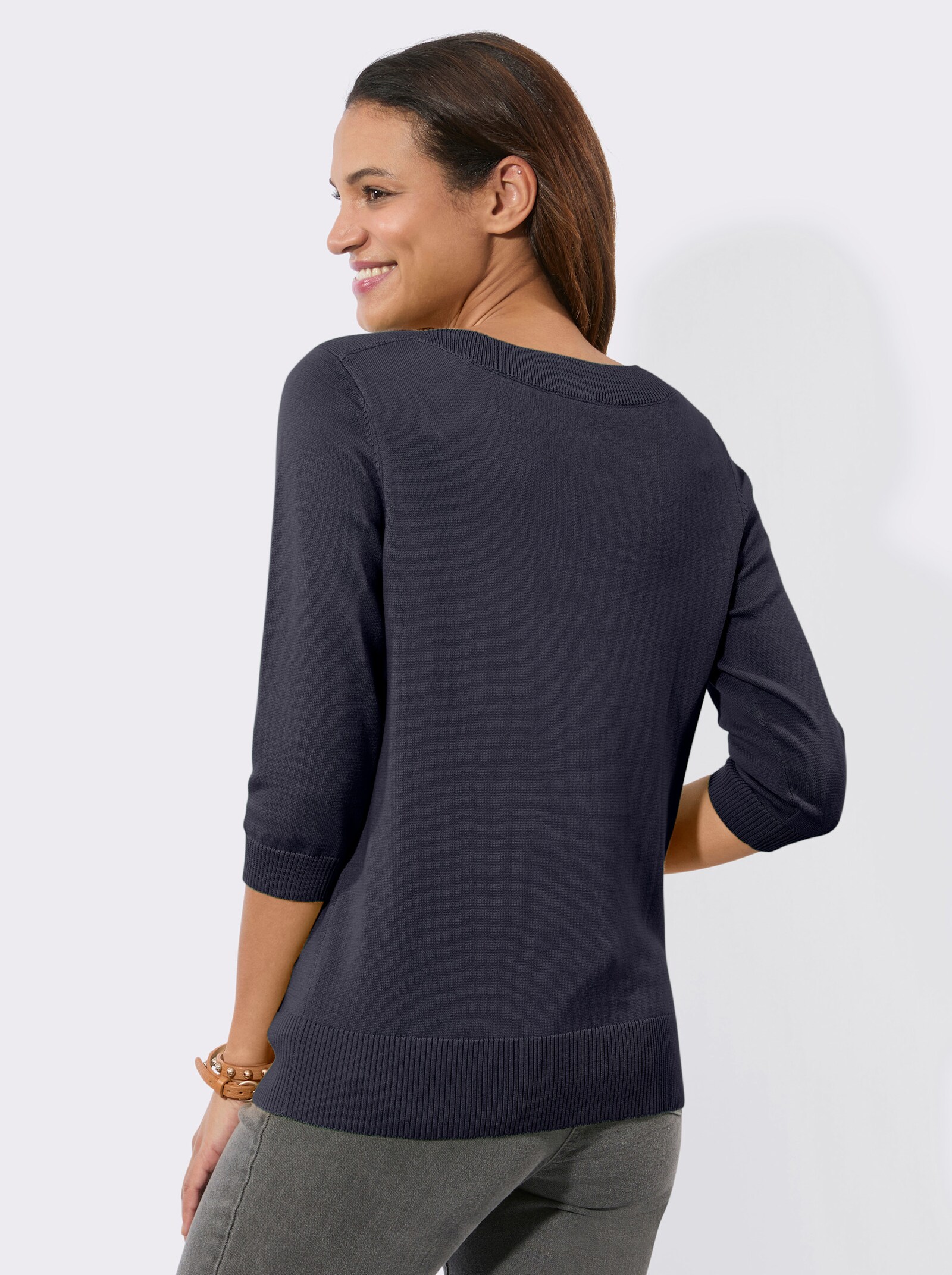 3/4 Arm-Pullover mit U-Boot-Ausschnitt - marine
