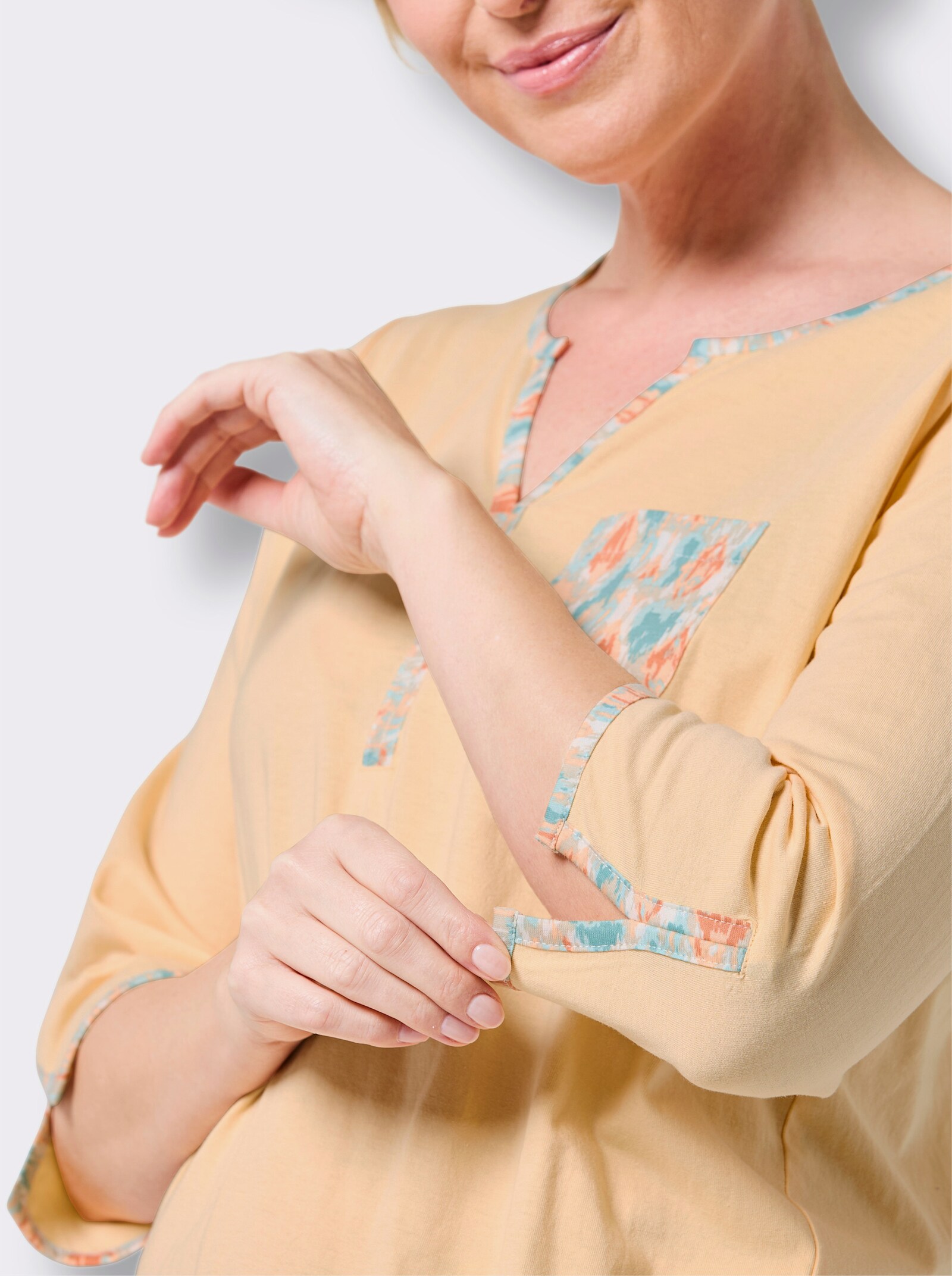 wäschepur Schlafanzug aus reiner Baumwolle - apricot-salbei-bedruckt