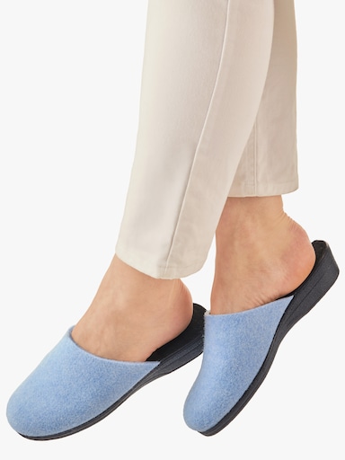 Pantoffel mit Keilabsatz, Filz - bleu