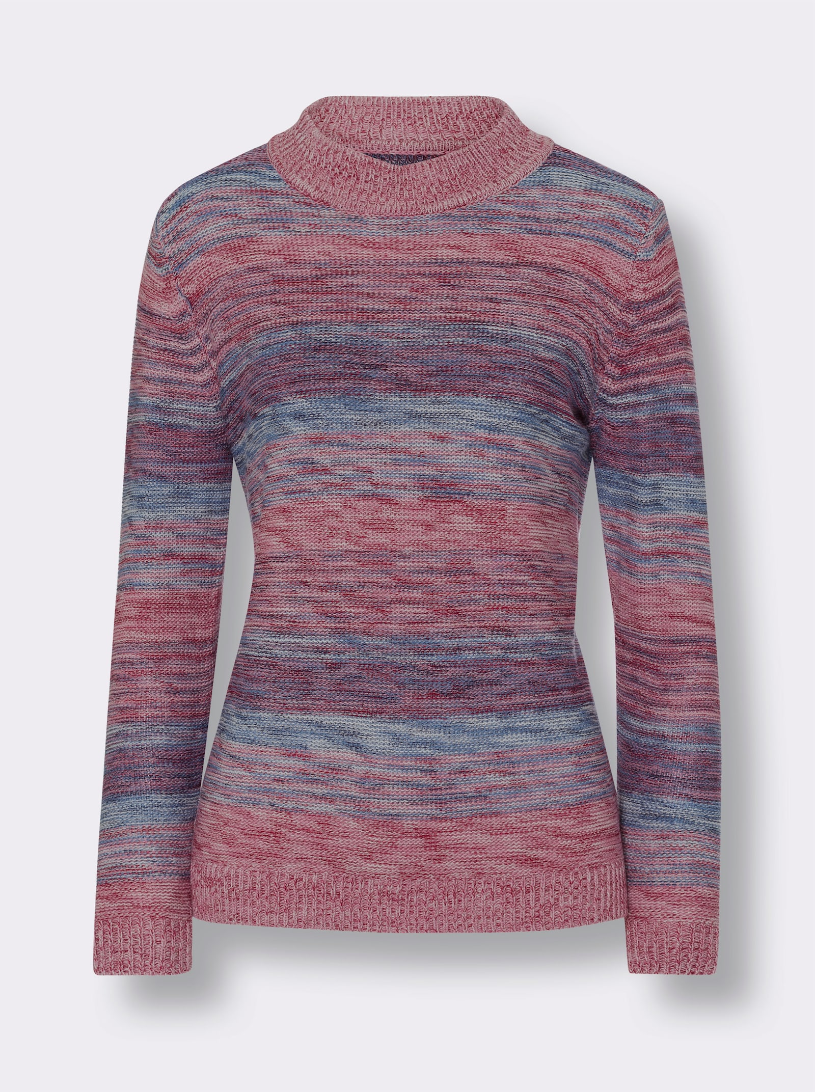 Stehkragenpullover in Melange-Optik - altrosa-mittelblau-meliert