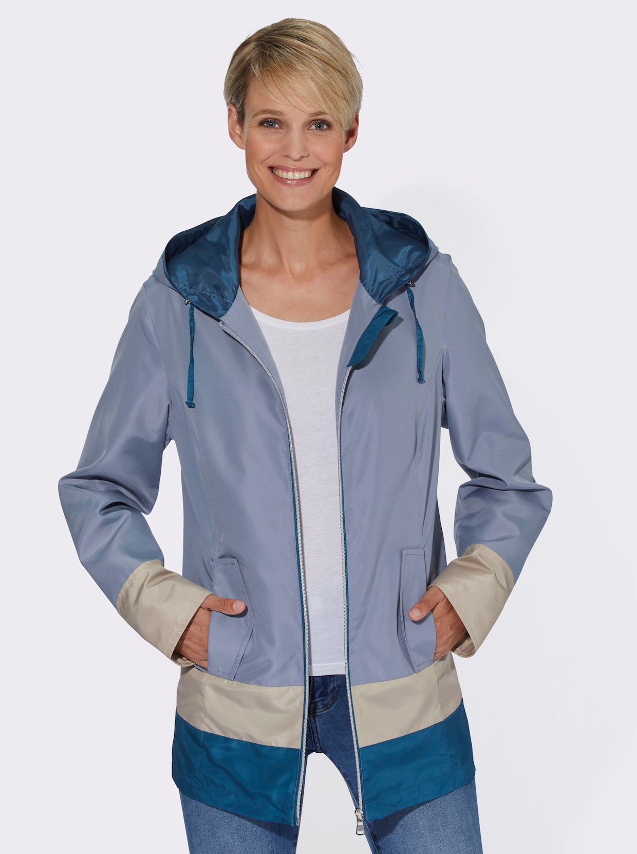 Freizeitjacke - taubenblau-gestreift