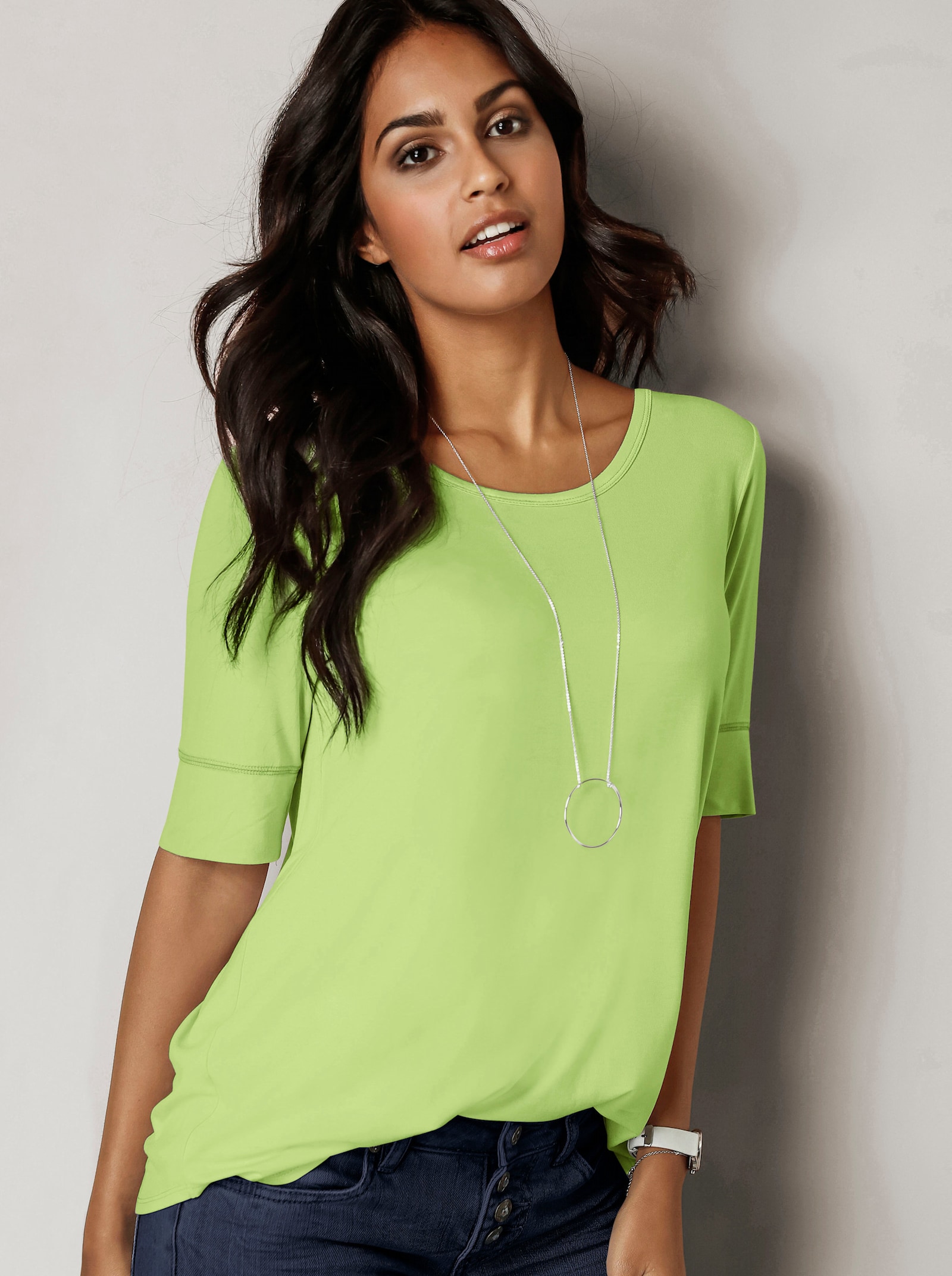 T-Shirt mit zweilagigem Ärmelbündchen - kiwi