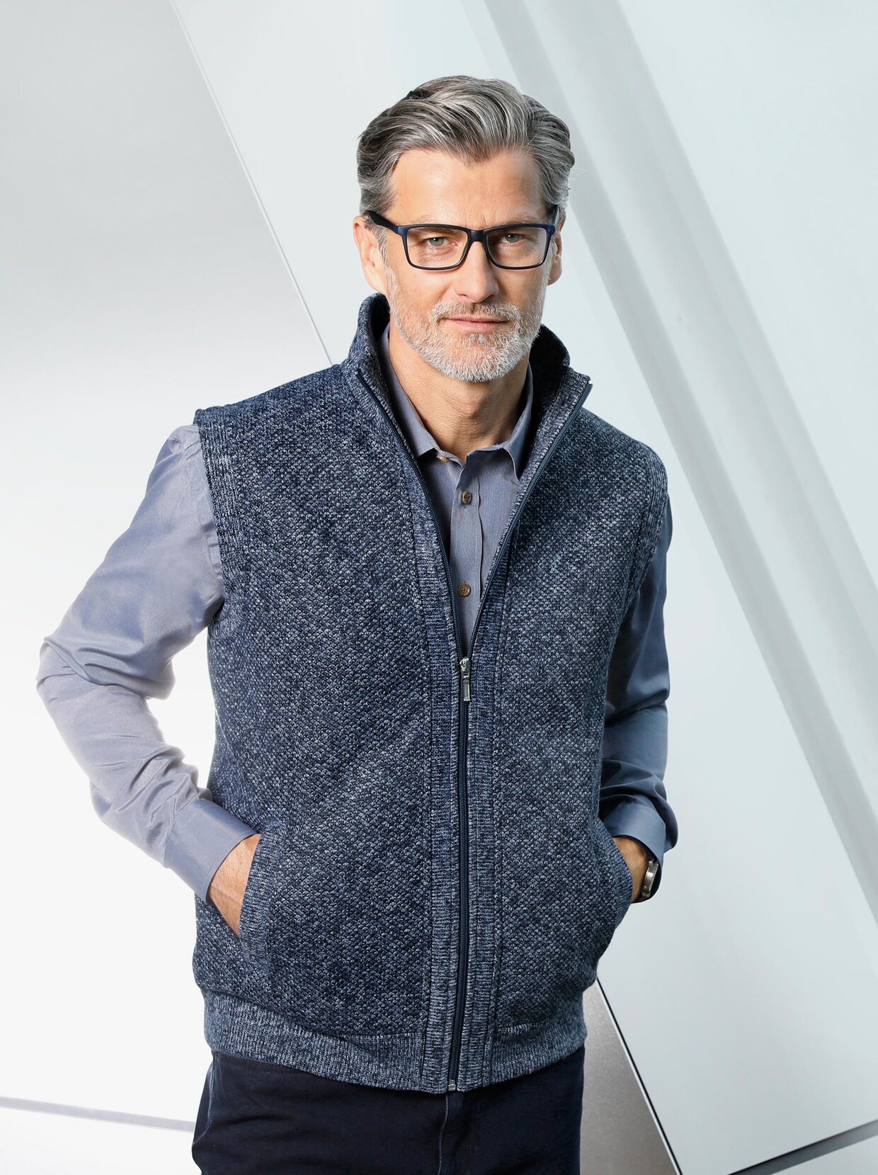 Marco Donati Strickweste - blau-meliert