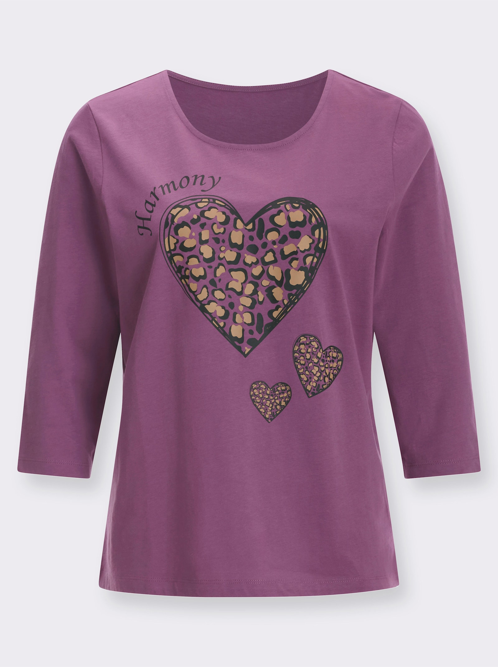 Shirt met 3/4-mouwen en op dessin geplaatste print - violet/zwart
