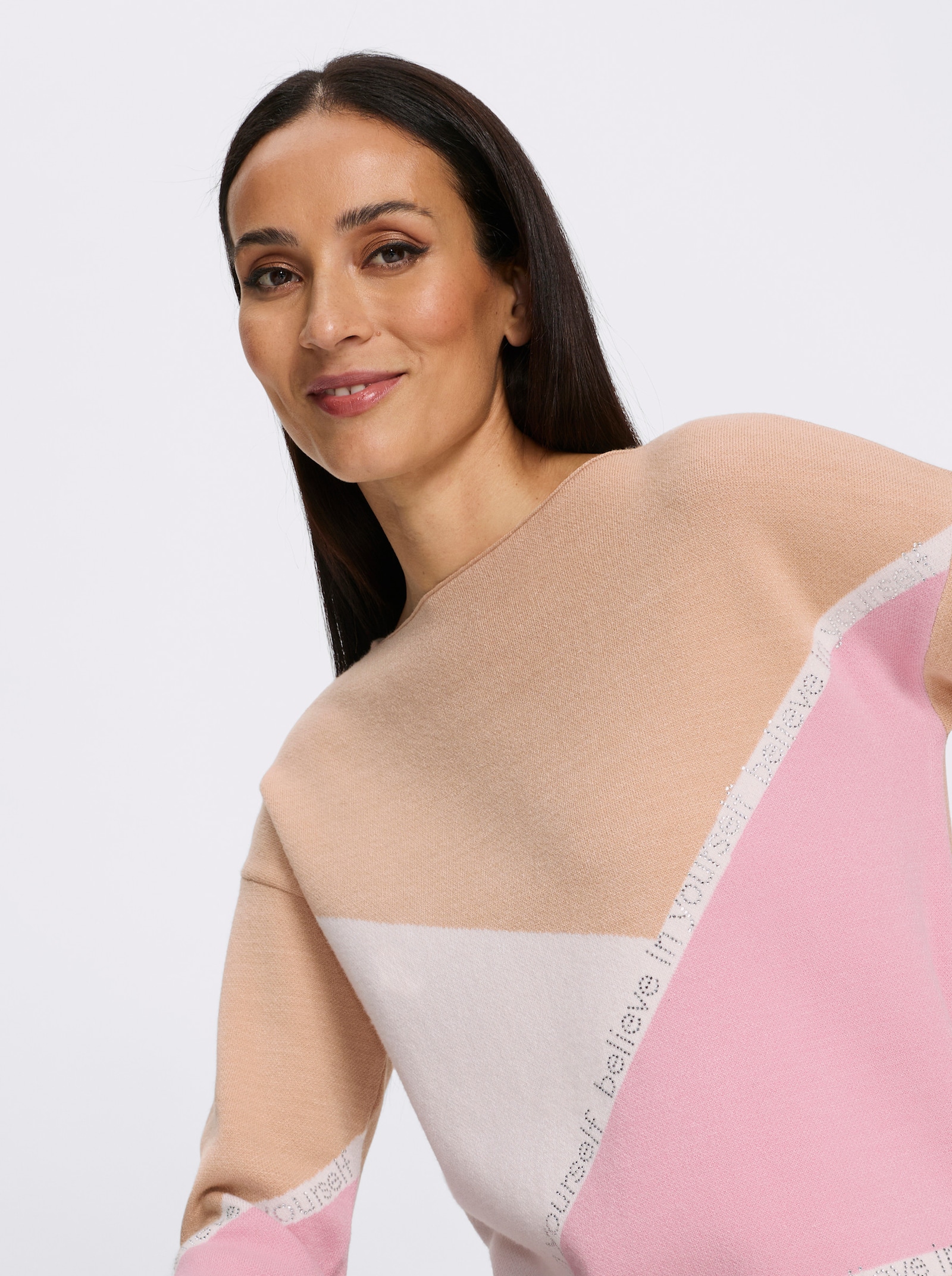 heine Langarm-Pullover im Color-Blocking-Dessin - beige-rosé-gemustert