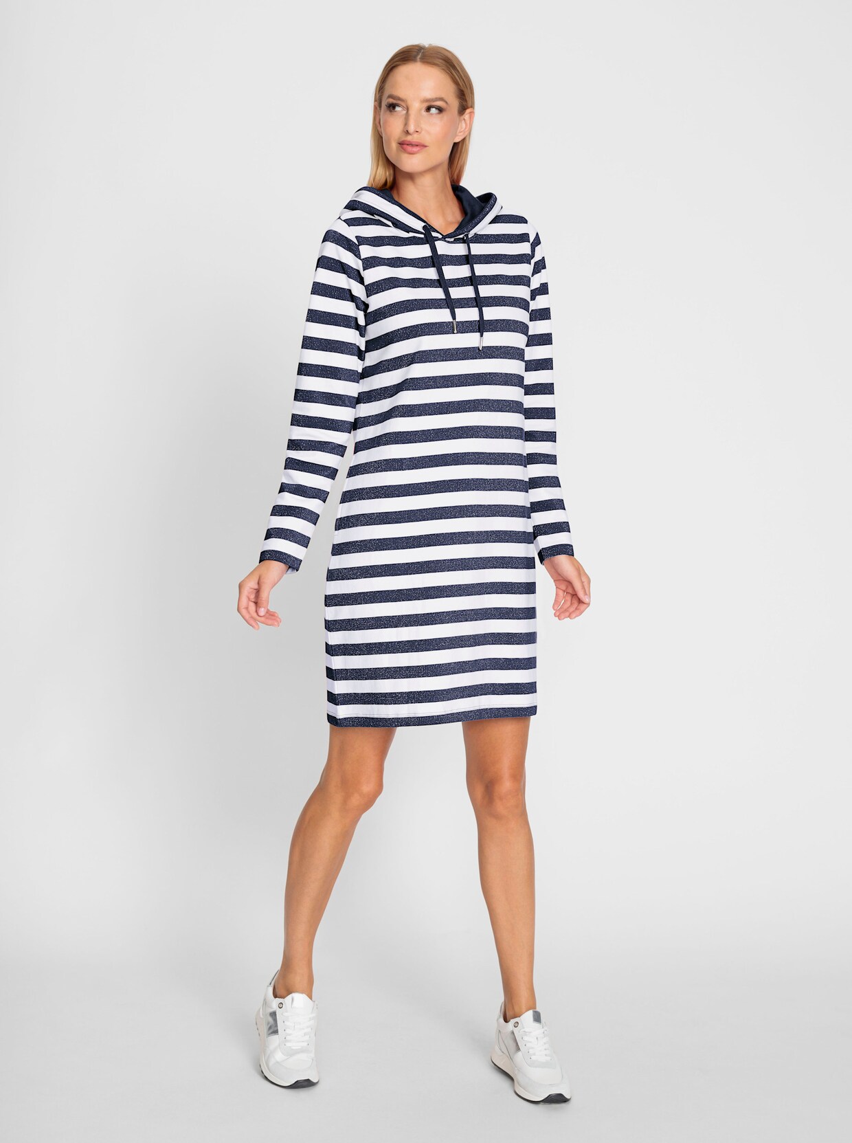 heine Robe en matière sweat - marine-blanc à rayures