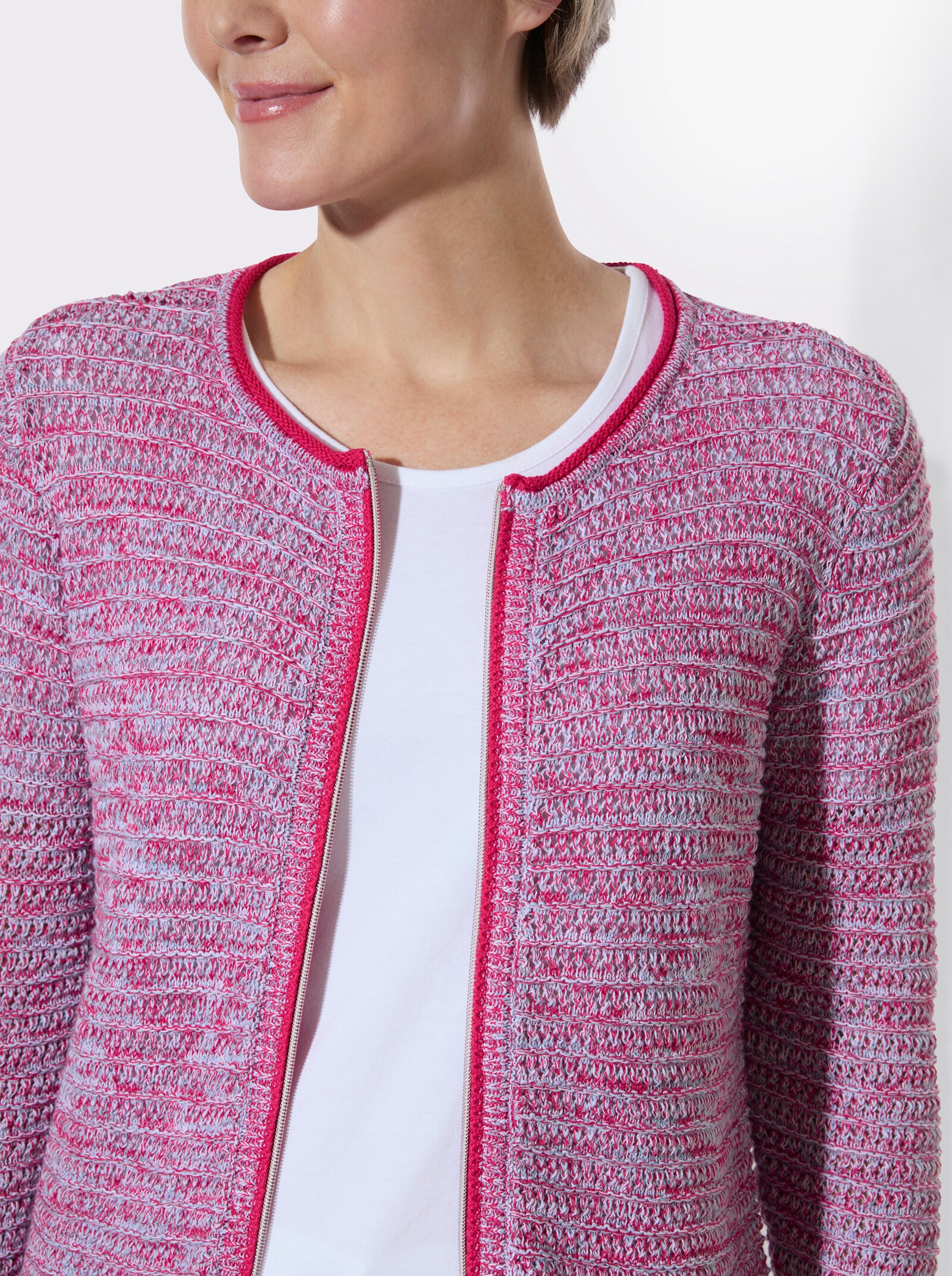 Strickjacke im Ajourmuster - pink-meliert