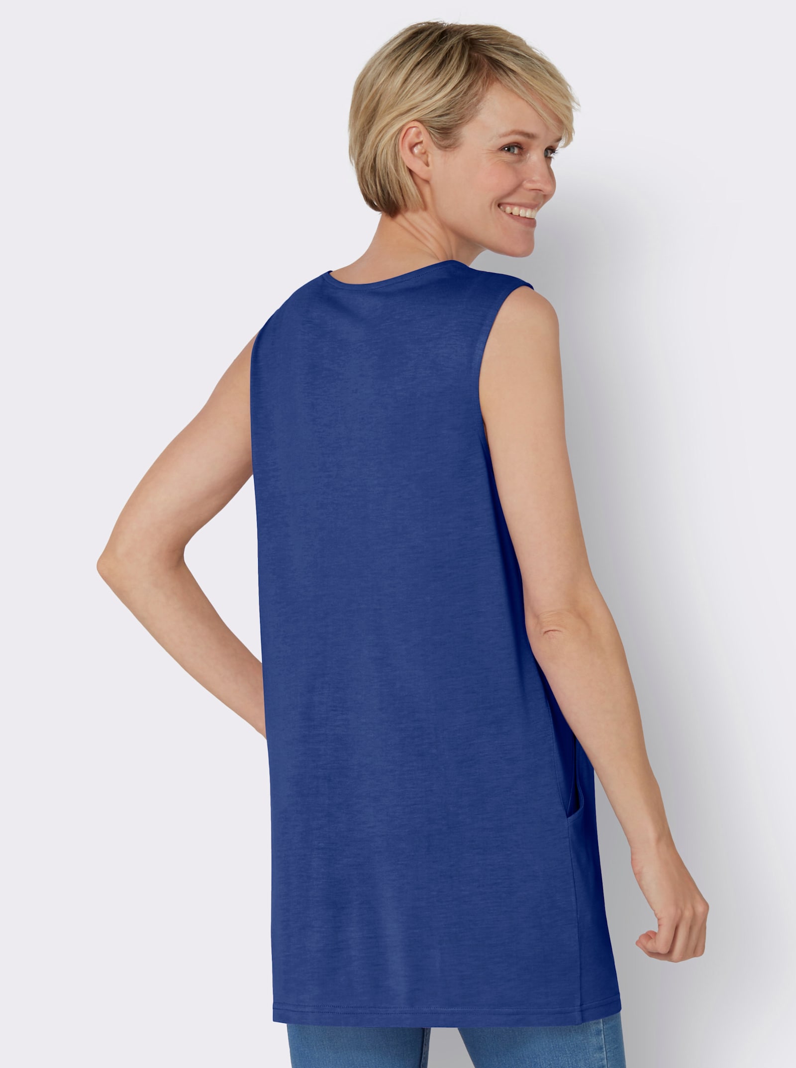 Longtop mit Kellerfalte vorne - royalblau