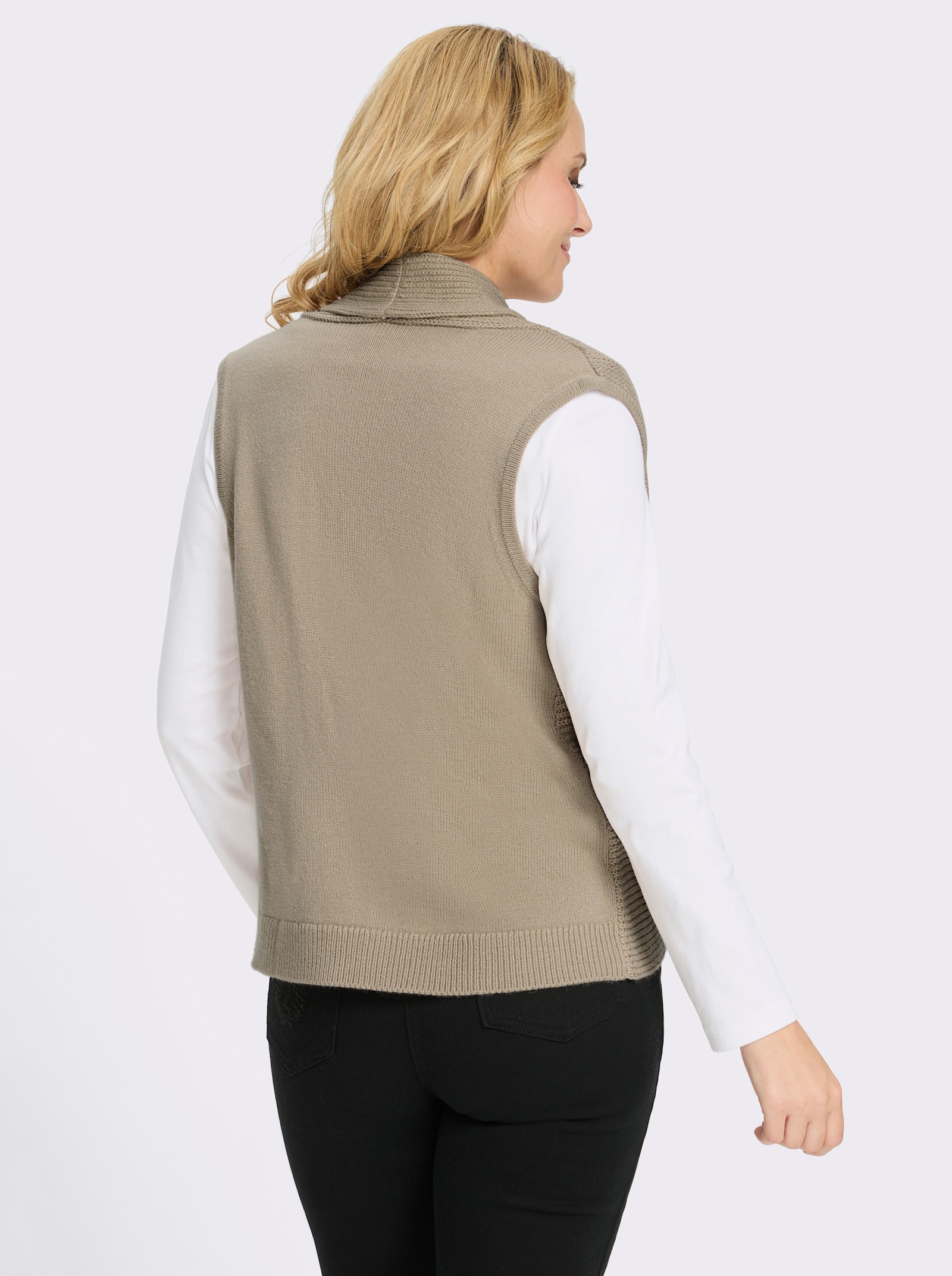 Strickweste mit Schalkragen - sesam