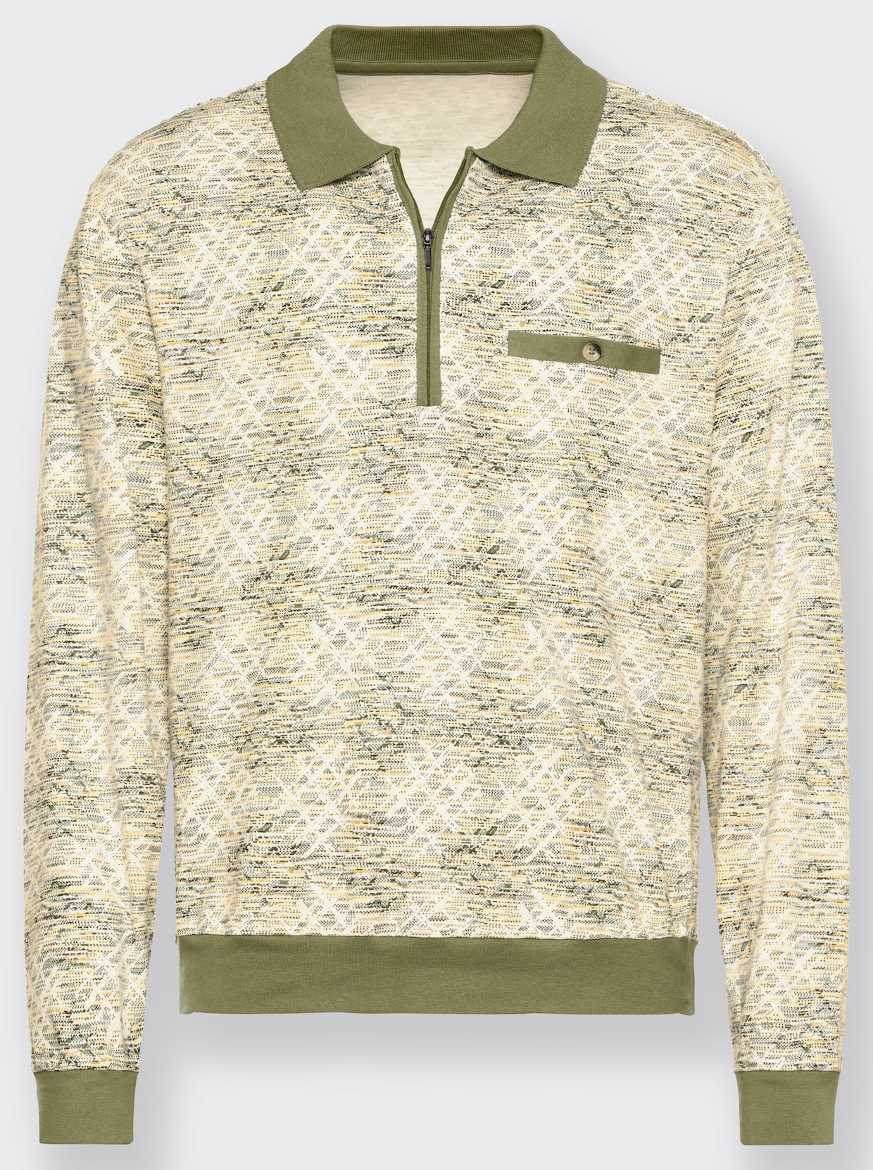 Marco Donati Langarm-Poloshirt - khaki-bedruckt