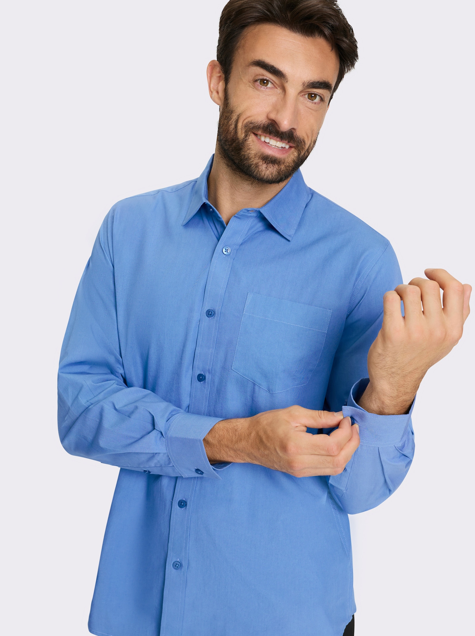 Catamaran Langarmhemd mit Patch am Ärmel - mittelblau