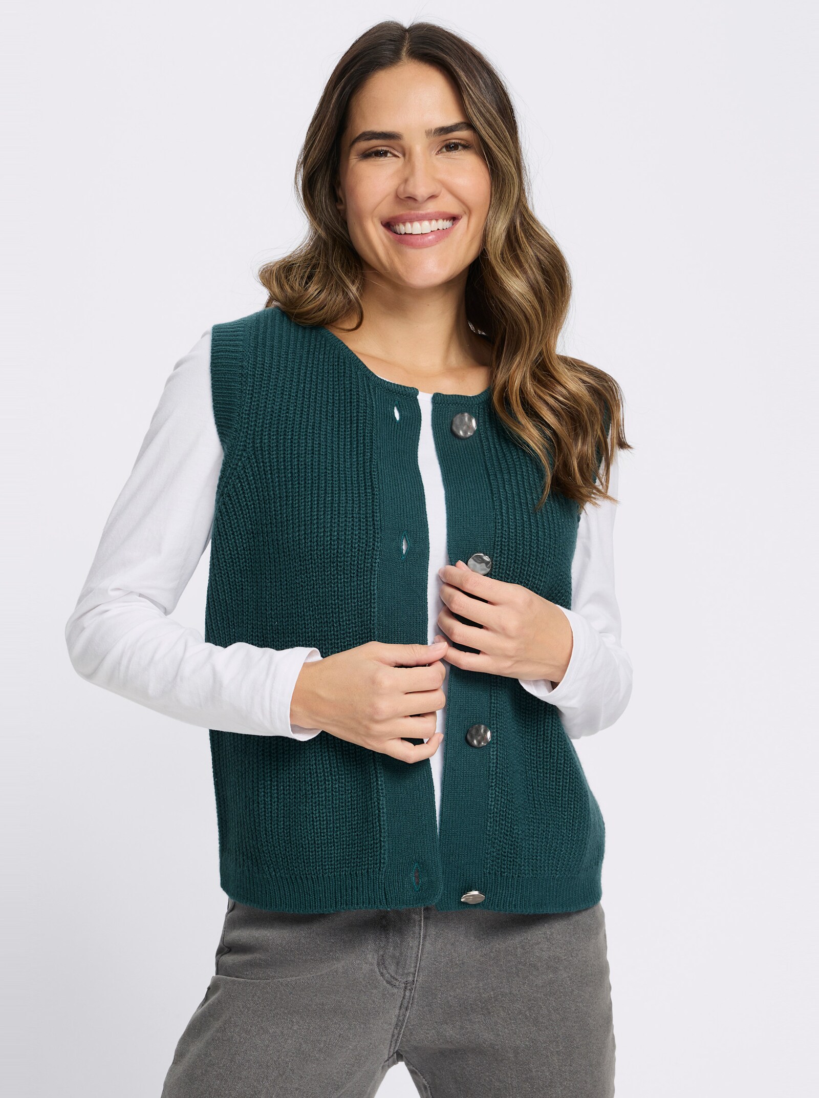 Strickweste in verkürzter Form - petrol