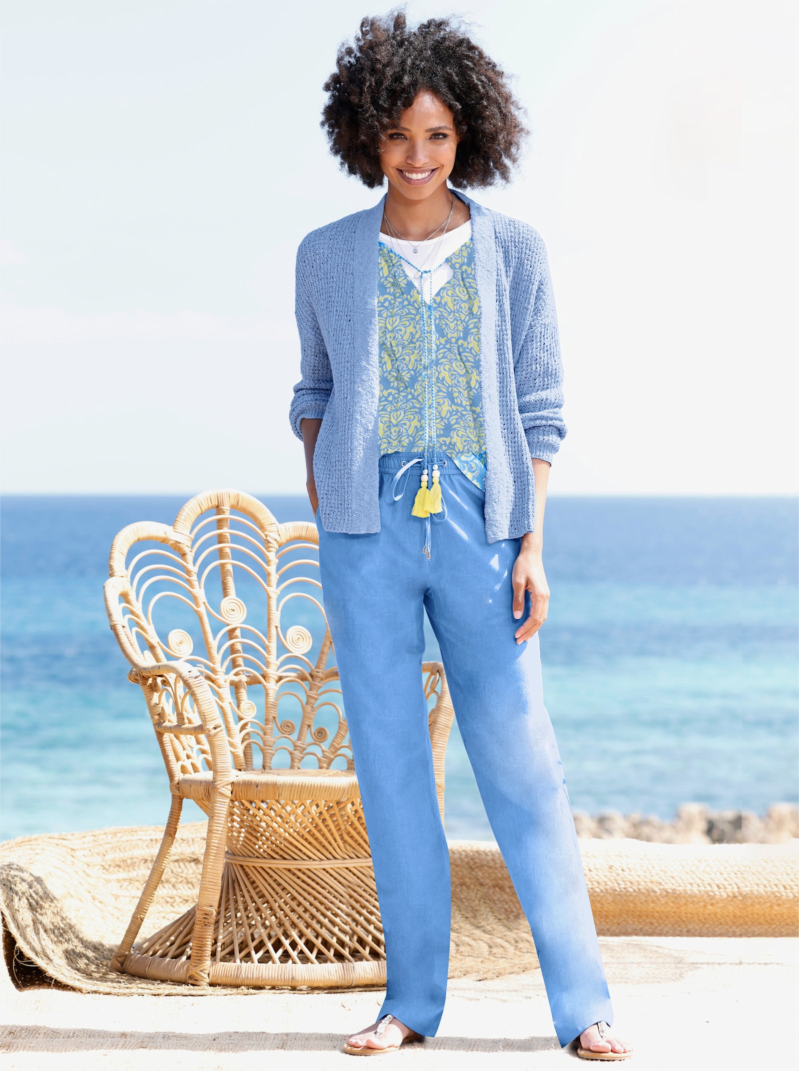 heine Leinenhose mit Dehnbund - himmelblau