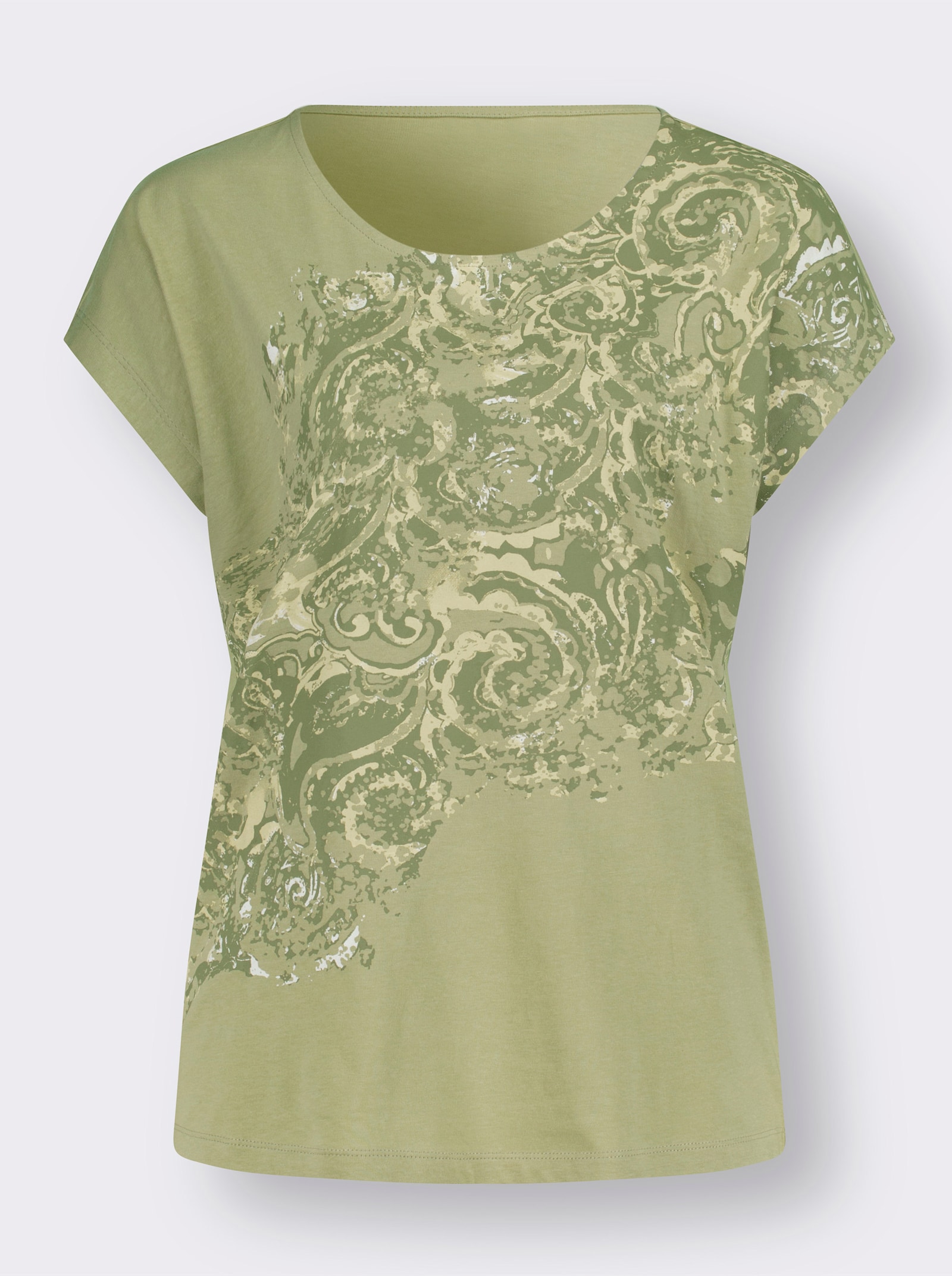 Rundhals-Shirt - lindgrün-ecru