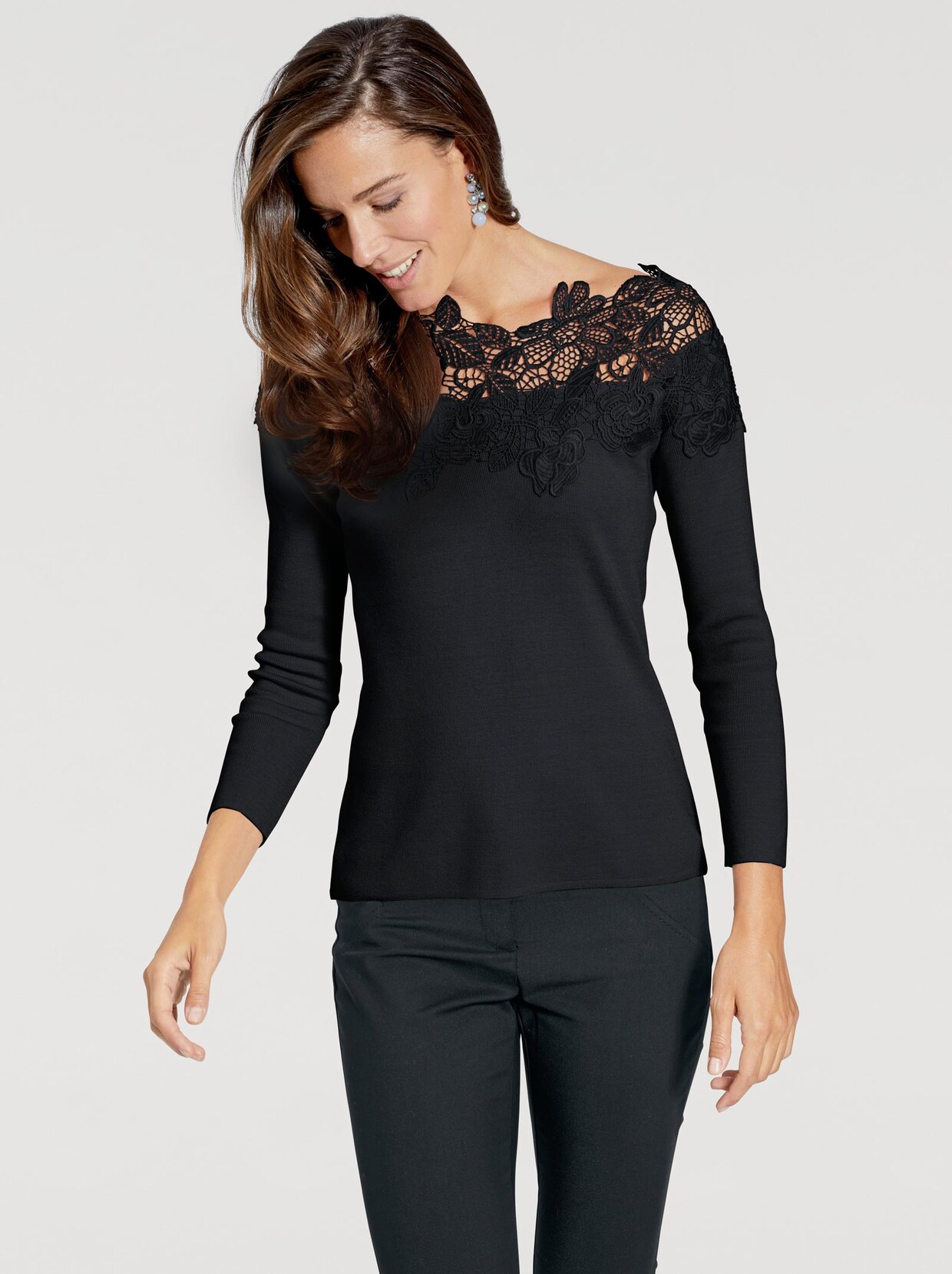3/4 Arm-Pullover - schwarz