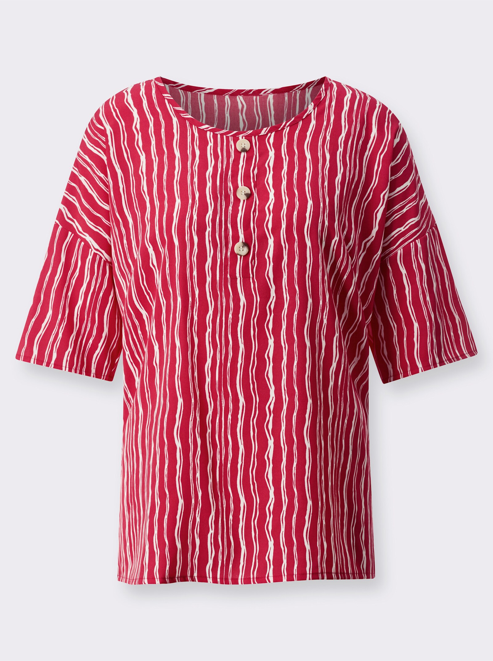 Navliek. blúzka so vzorom vertik. pruhov - Jahodovo-biela potlač
