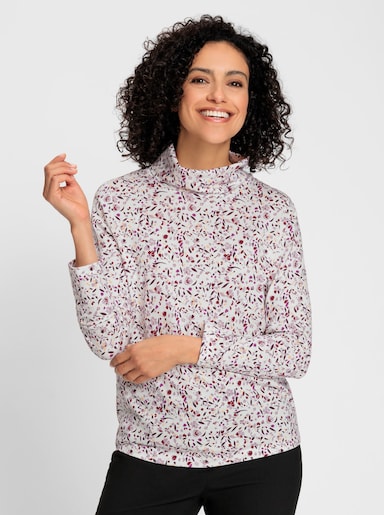 Rollkragenshirt in floralem Druck-Dessin - ecru-mauve-bedruckt
