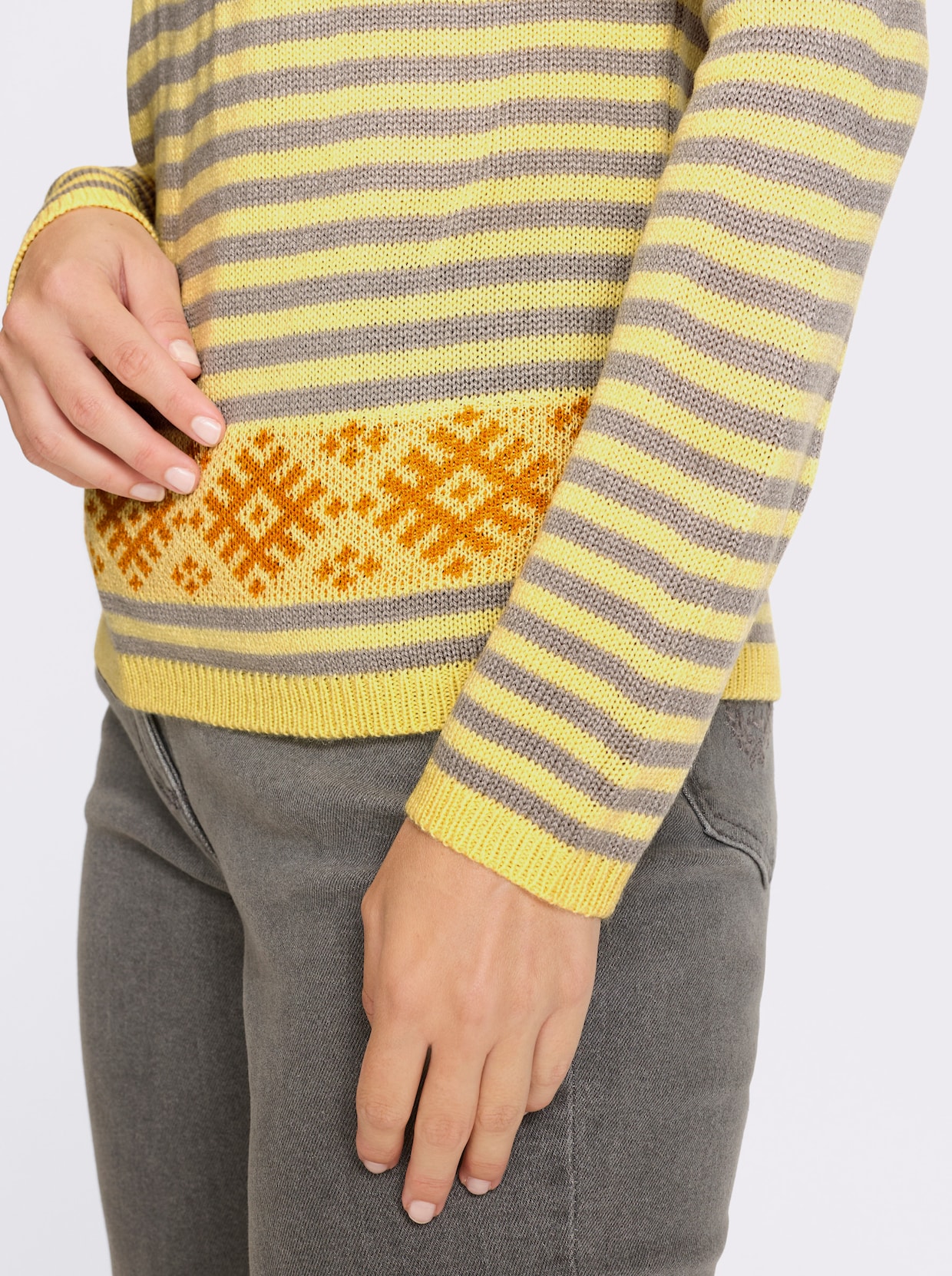 Langarm-Pullover - zitrone-ocker-gemustert