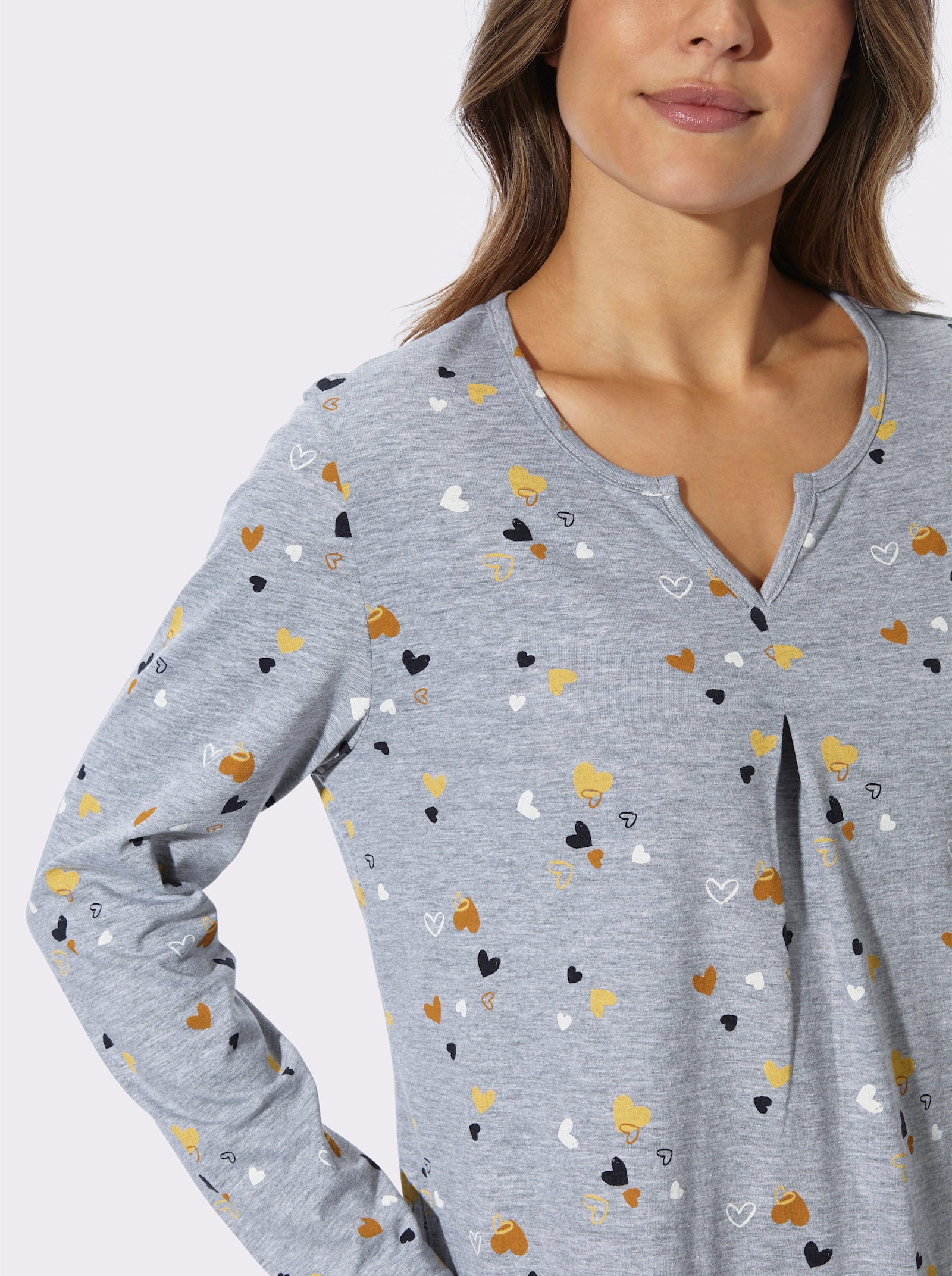 Nachthemd in melierter Qualität - grau-meliert-marine-bedruckt