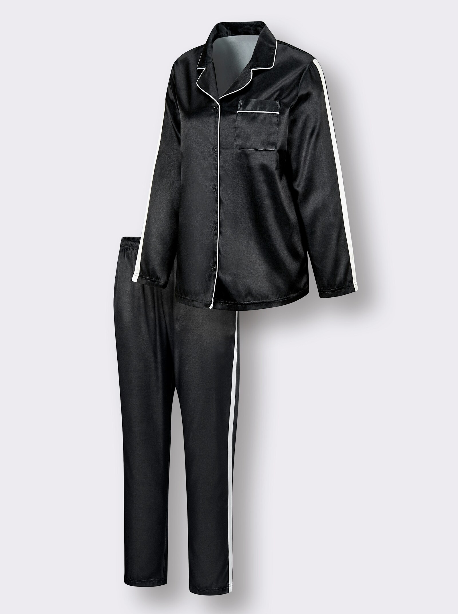 wäschepur Pyjama mit Galonstreifen - schwarz-weiß