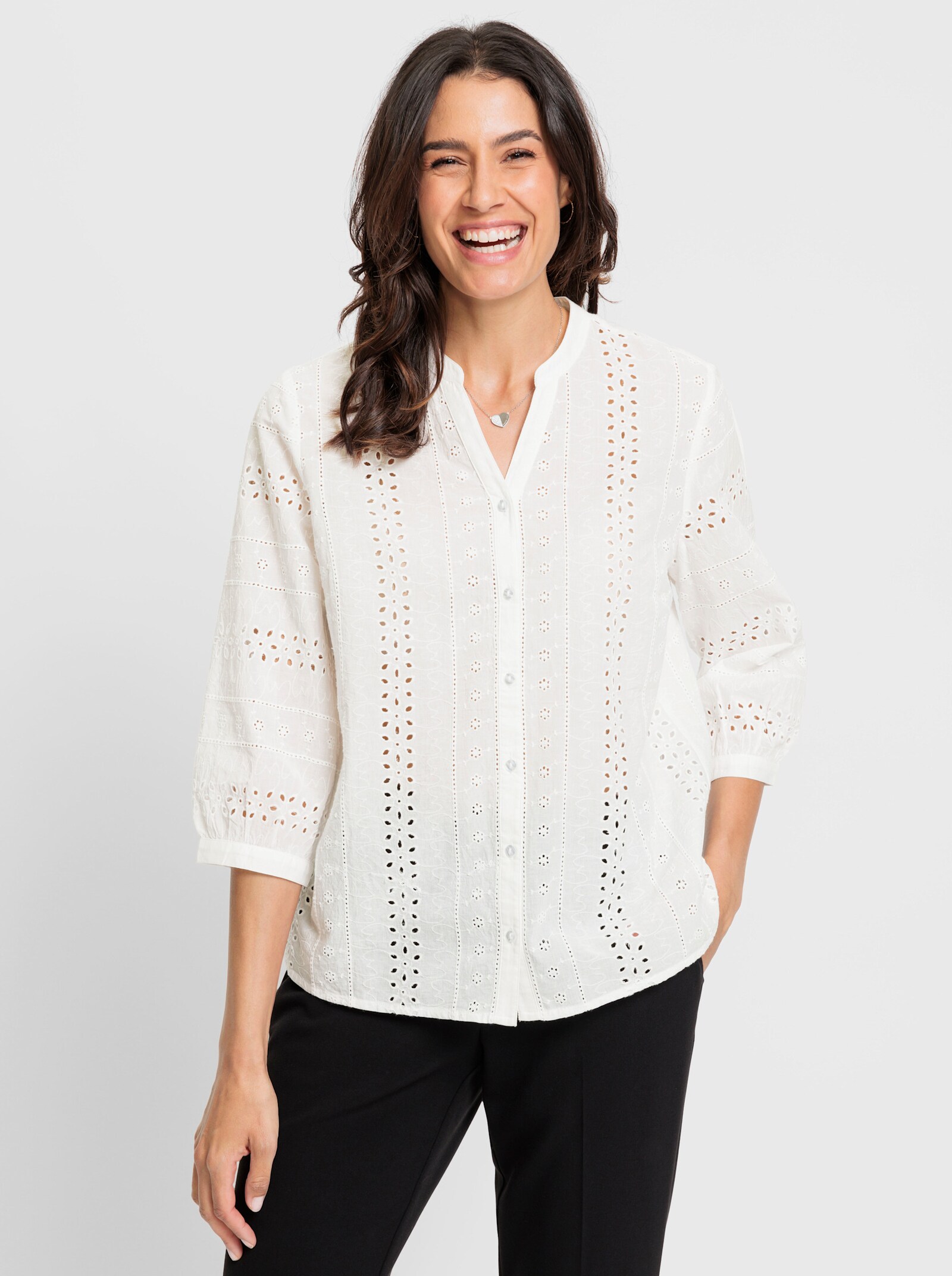 Baumwollbluse mit Madeira-Stickerei - weiss