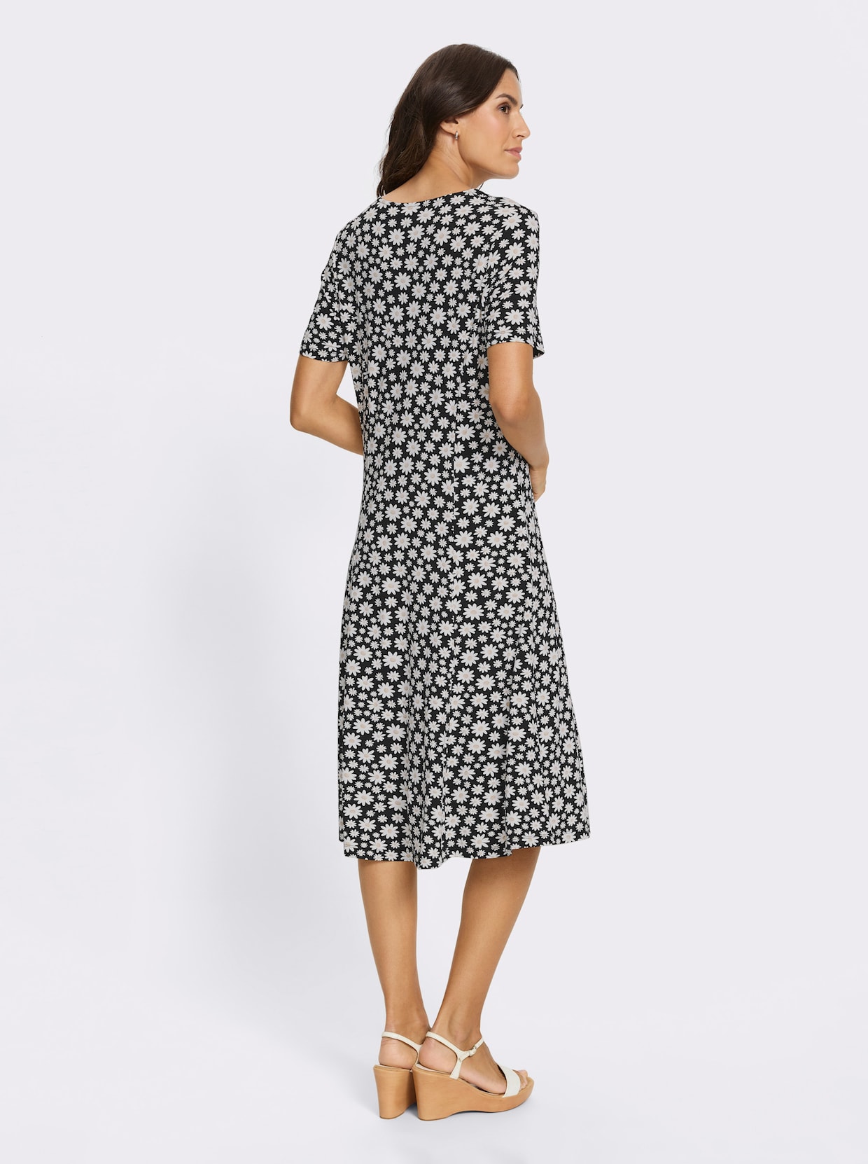 Jerseykleid - schwarz-ecru-bedruckt