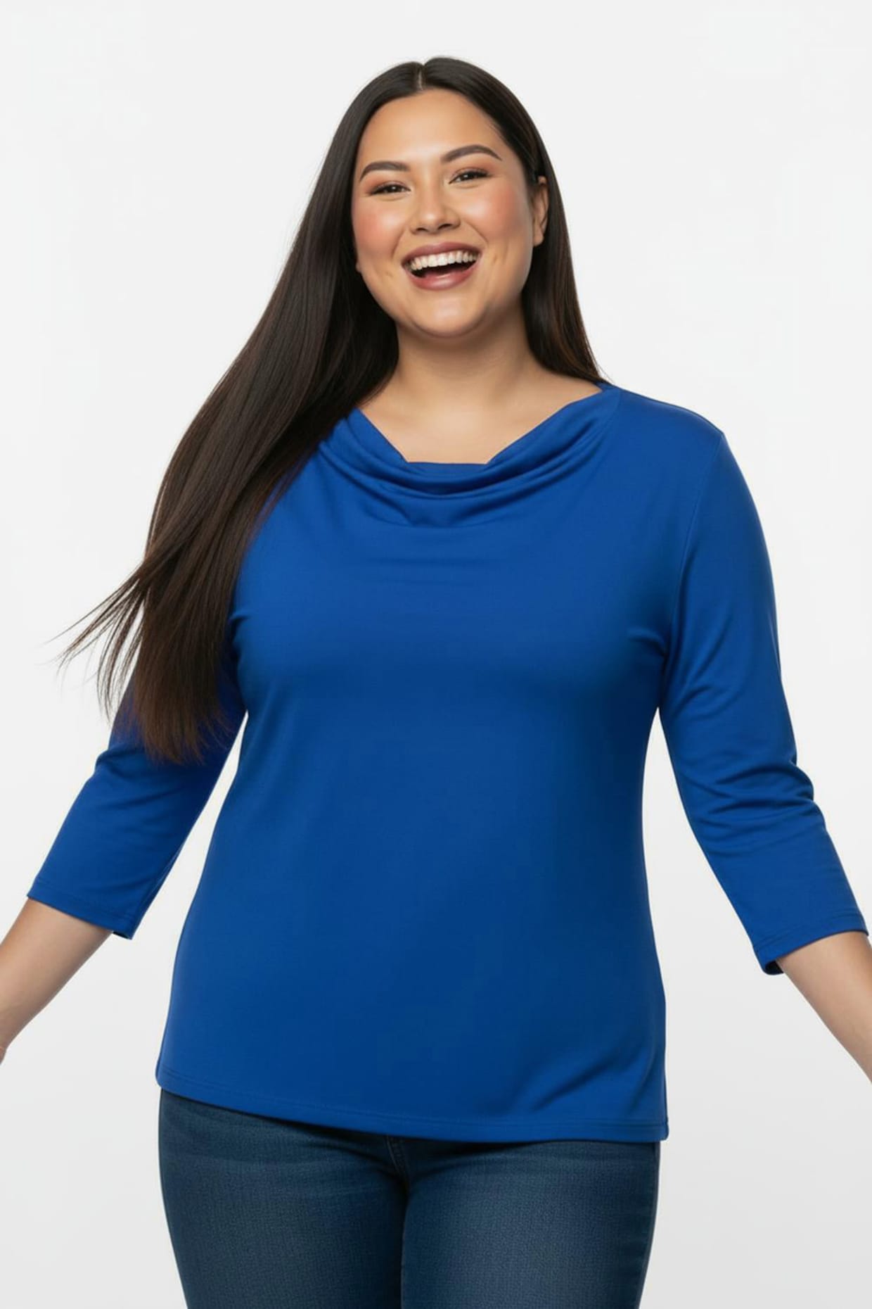 Wasserfallshirt mit 3/4-langen Ärmeln - royalblau