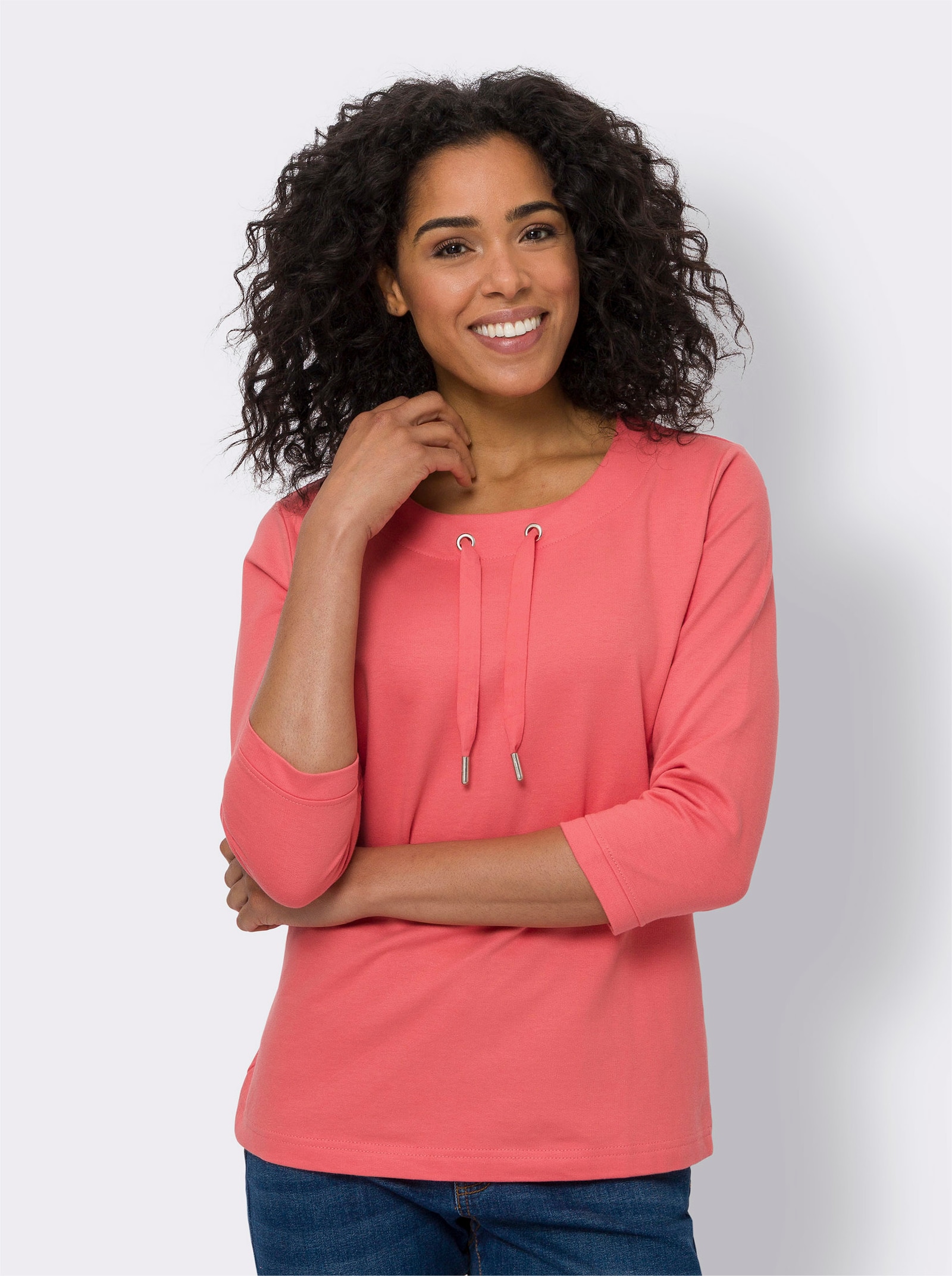 Sweatshirt med knytband i ringningen - korall