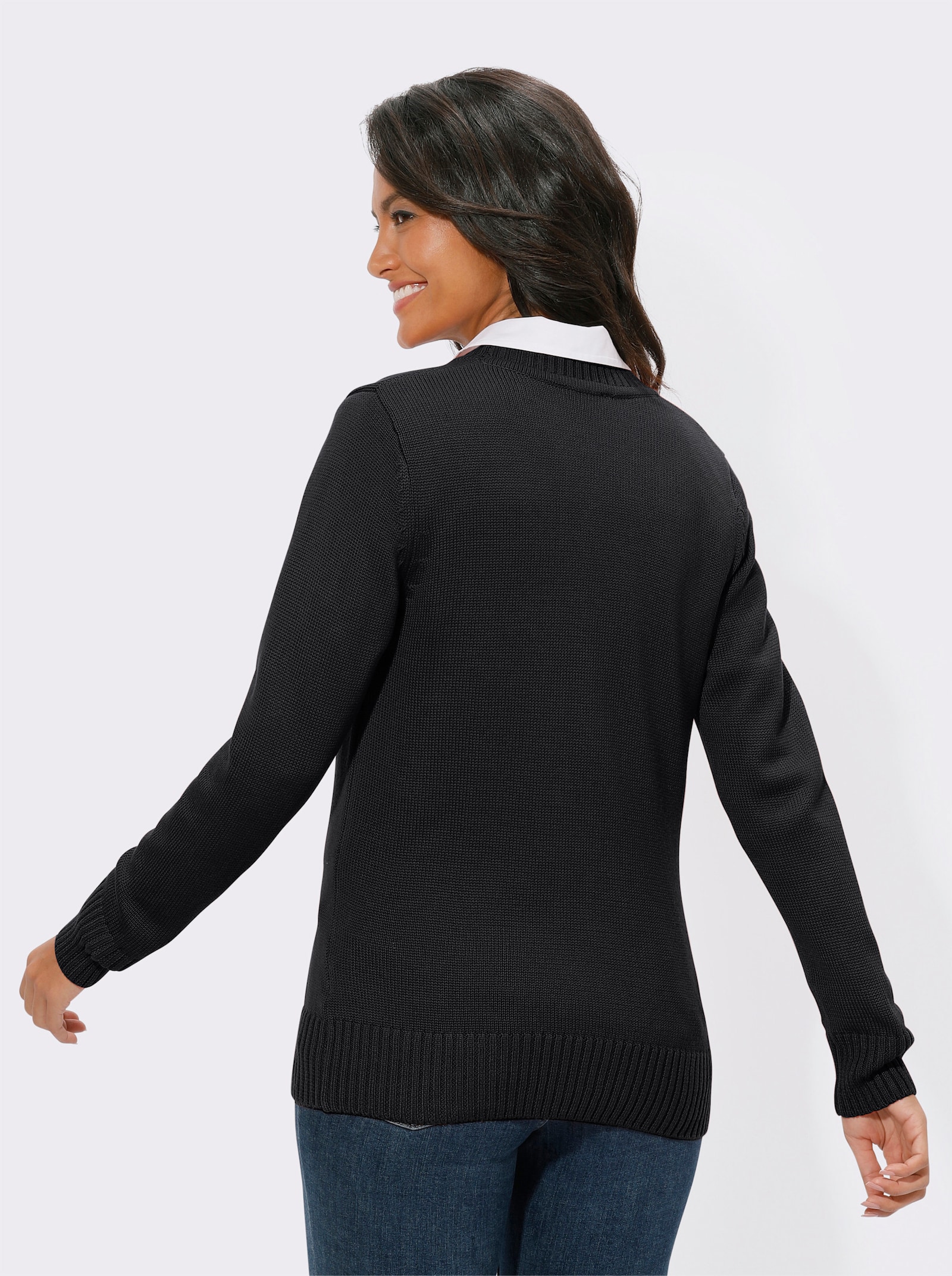 Strickjacke mit farblich abgestimmten Knöpfen - schwarz