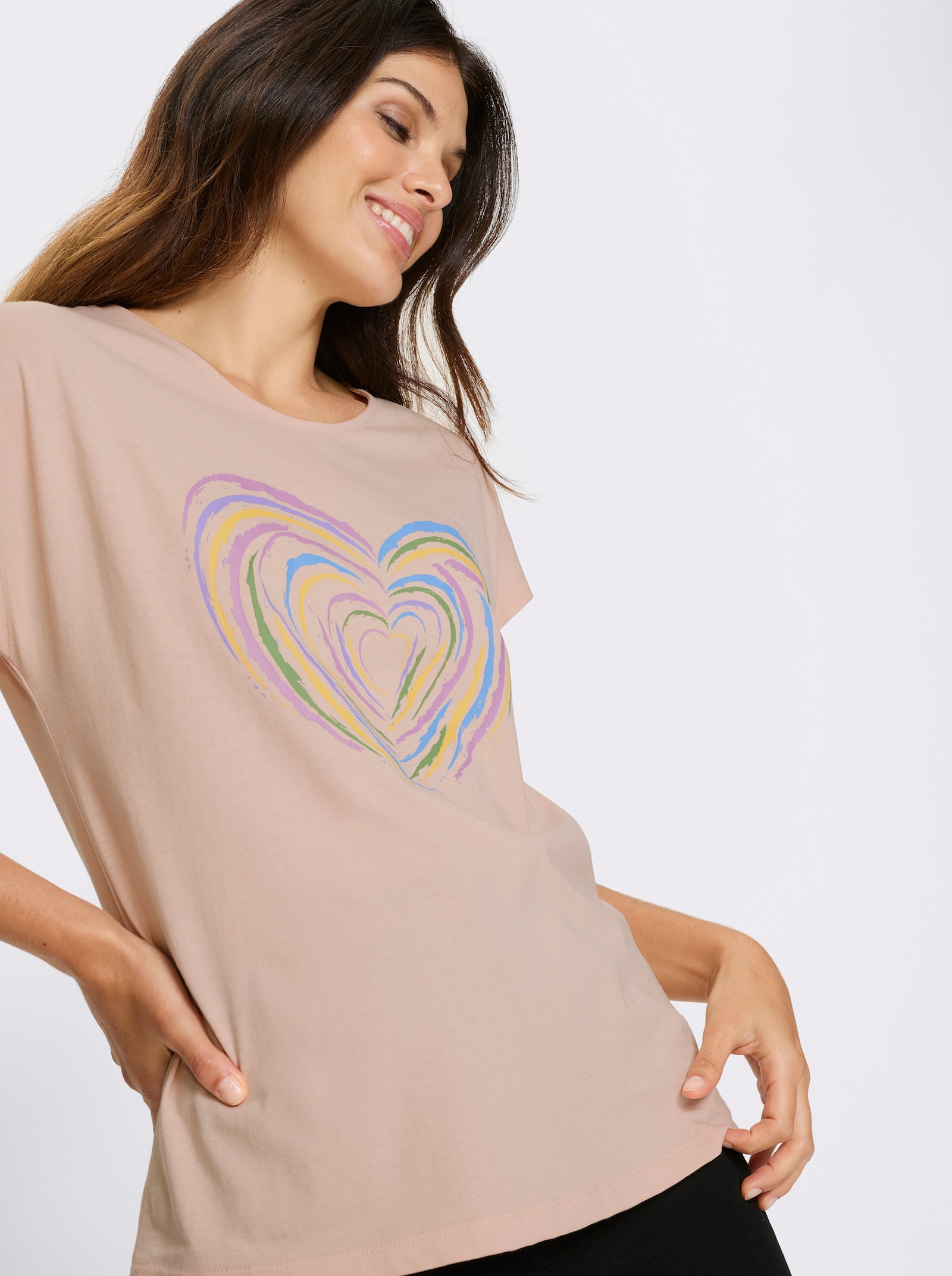 Kurzarmshirt mit Herz-Motiv - puder-orchidee