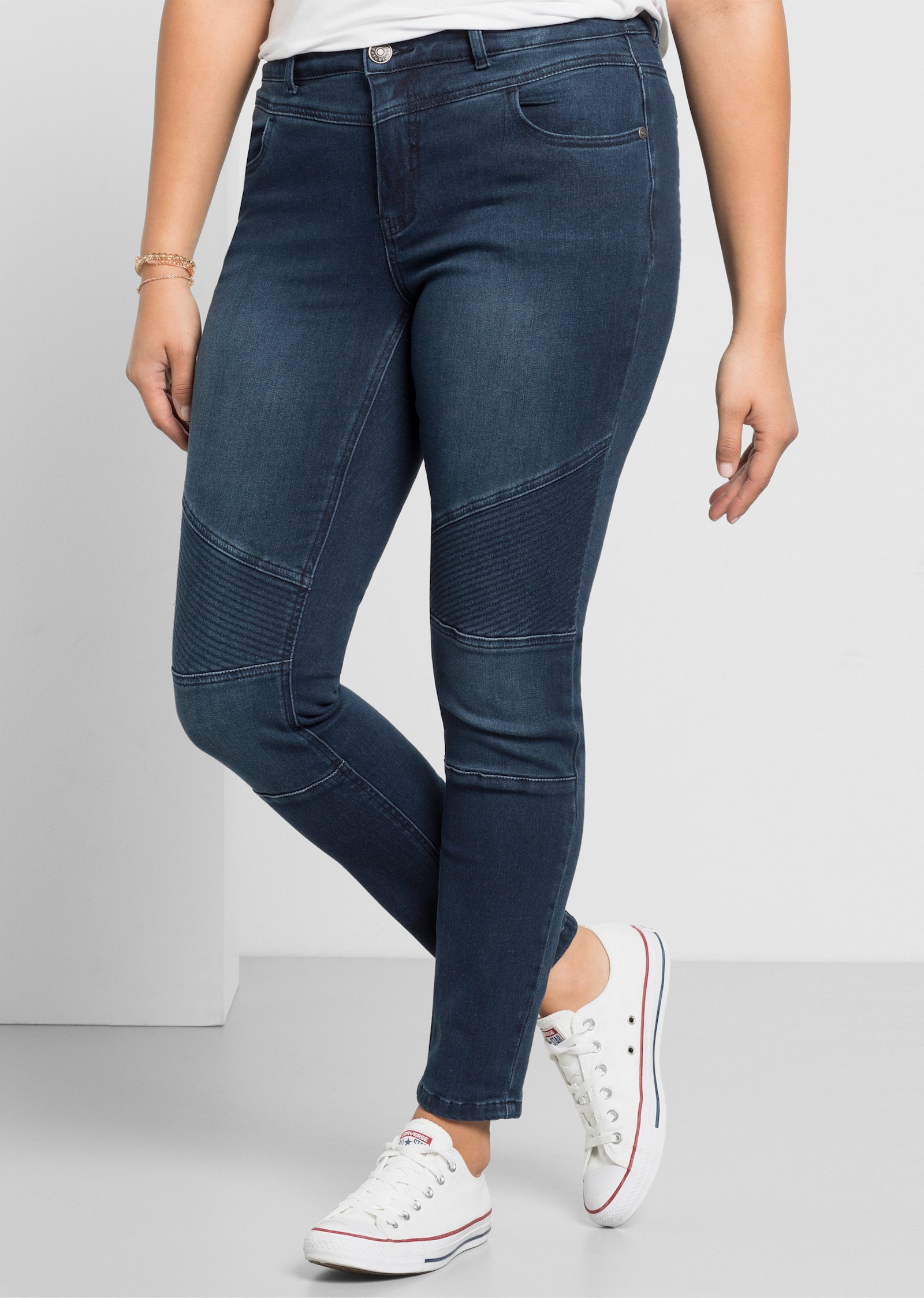 sheego Skinny jeans in bikerlook - dark blue denim