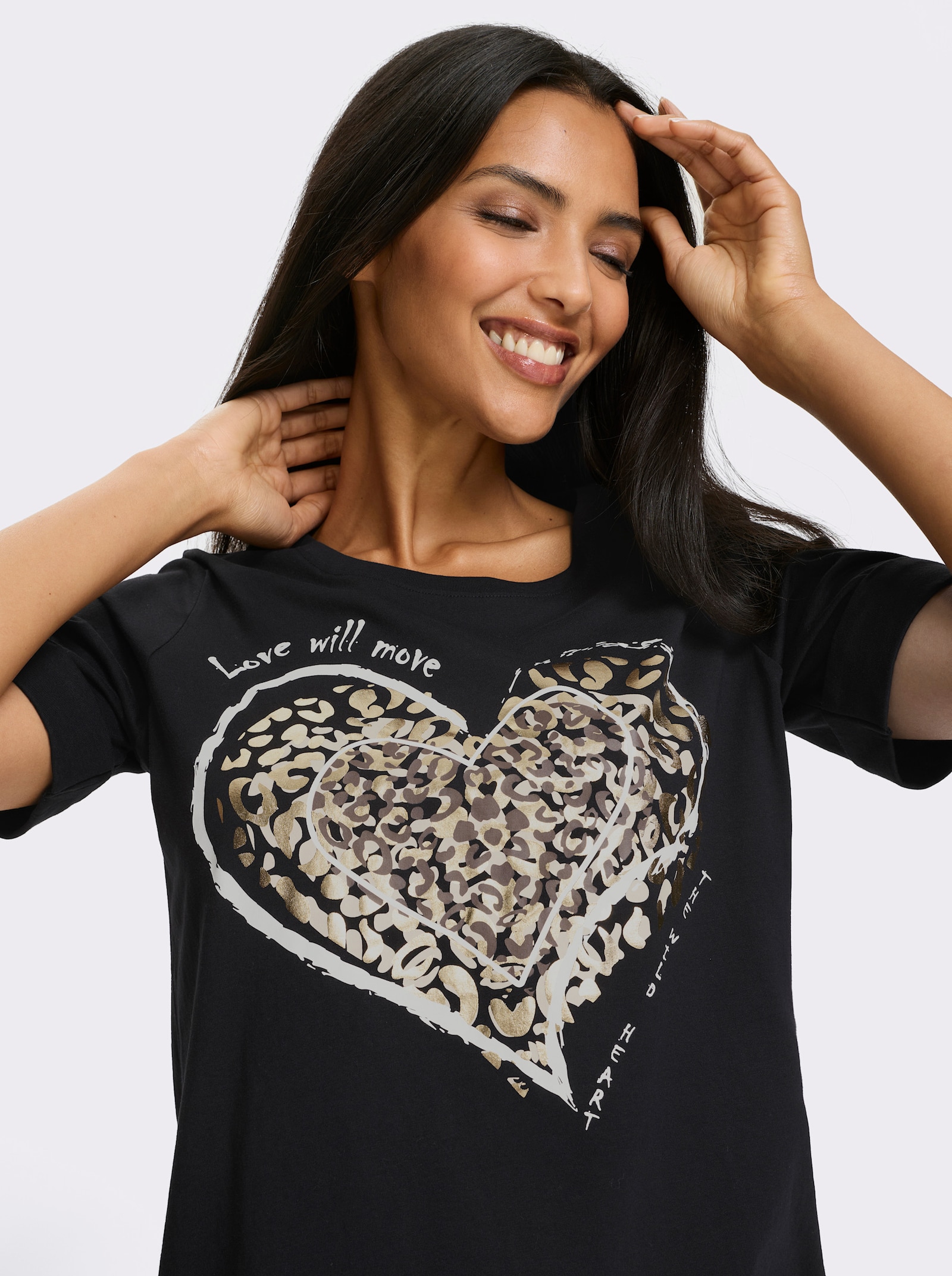 Kurzarmshirt mit Leo-Print - schwarz-goldfarben