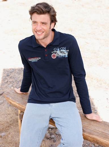 Catamaran Langarm-Poloshirt - marine-bedruckt