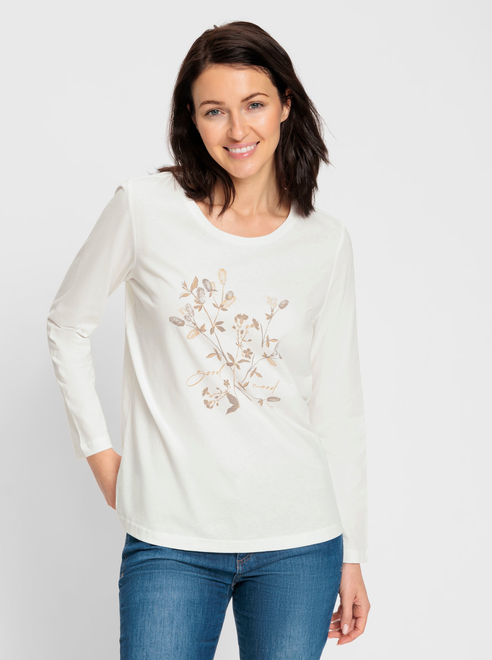 Rundhalsshirt mit Blumen-Dessin - ecru-bedruckt