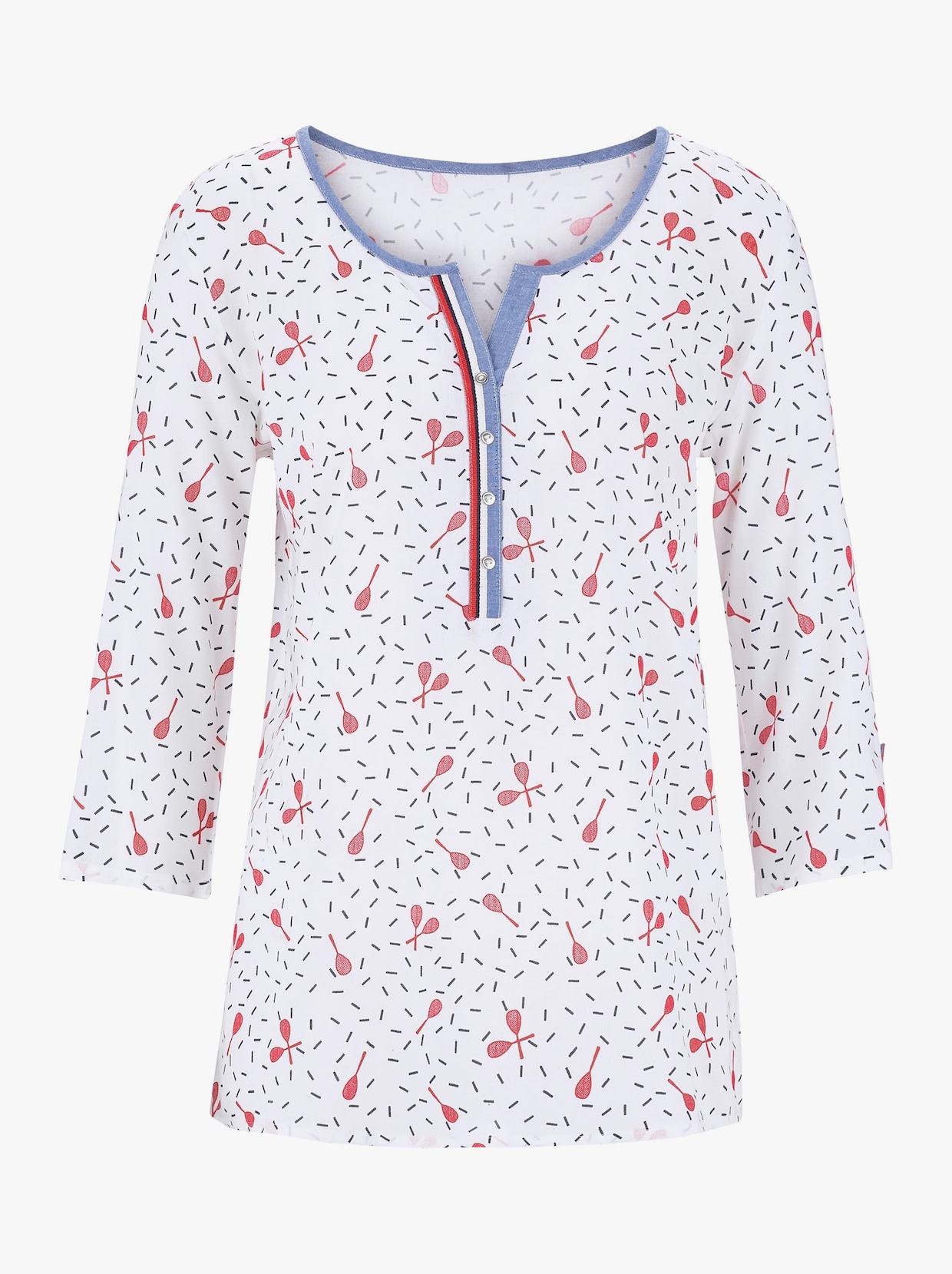 Comfortabele blouse - wit/rood gedessineerd