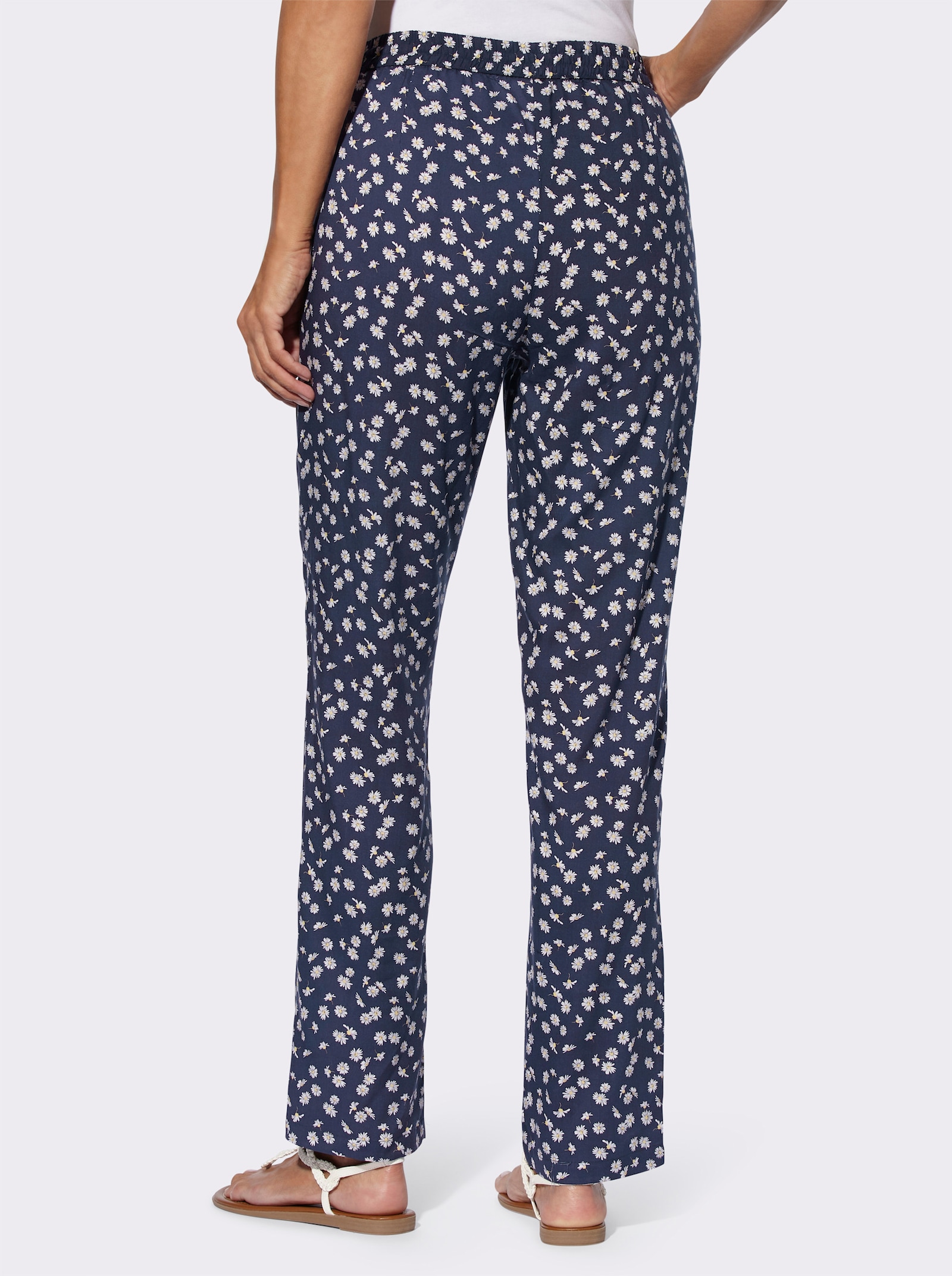 Schlupfhose im Blümchen-Dessin - marine-weiß-bedruckt