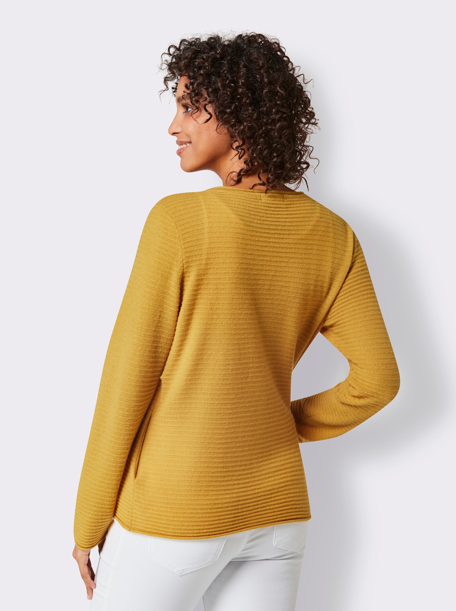 CREATION L PREMIUM Vest van kasjmier met fijne rolranden - oker