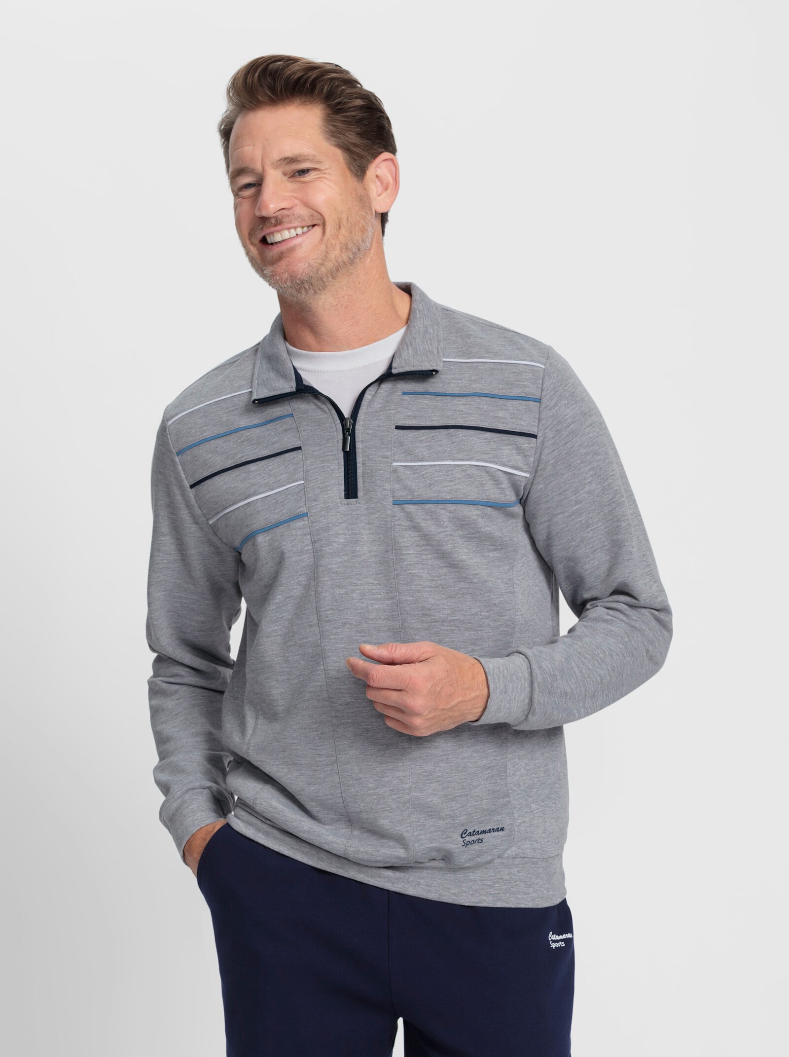 Catamaran Sports Sweatshirt mit Rippbündchen - grau-meliert