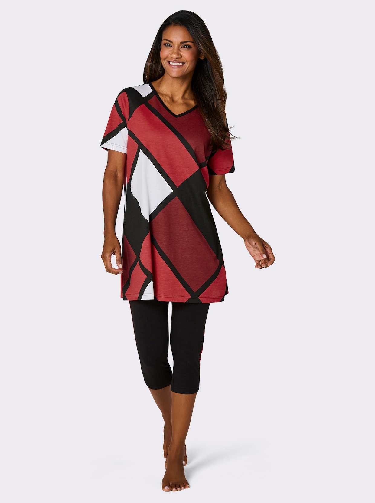 wäschepur Caprianzug mit Grafik-Dessin - schwarz-rot-bedruckt