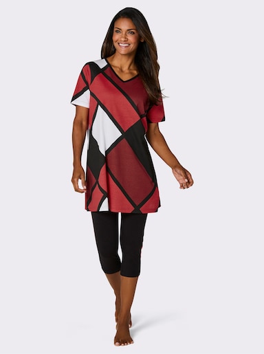 wäschepur Caprianzug mit Grafik-Dessin - schwarz-rot-bedruckt