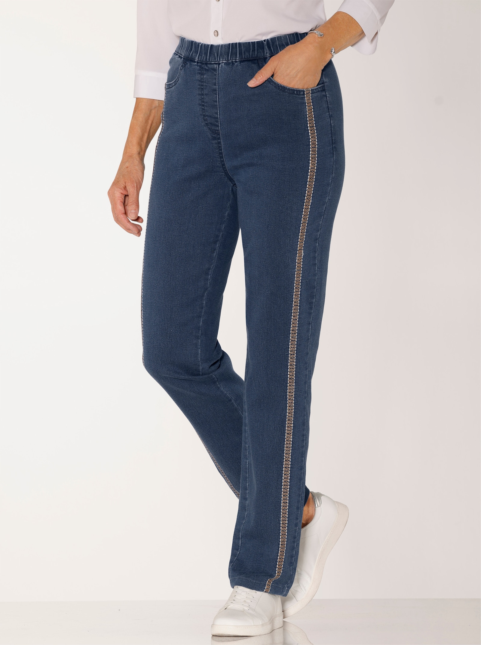 Schlupfjeans mit Stickerei - blue-stone-washed